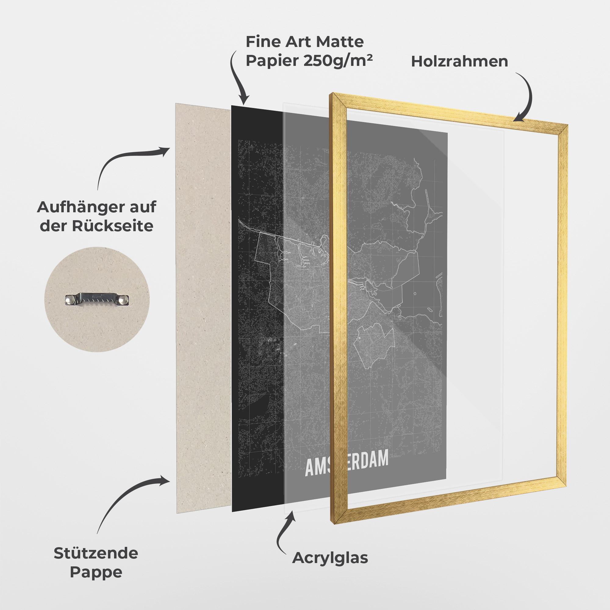 Gerahmte Poster Amsterdam Grey Map mockup 1