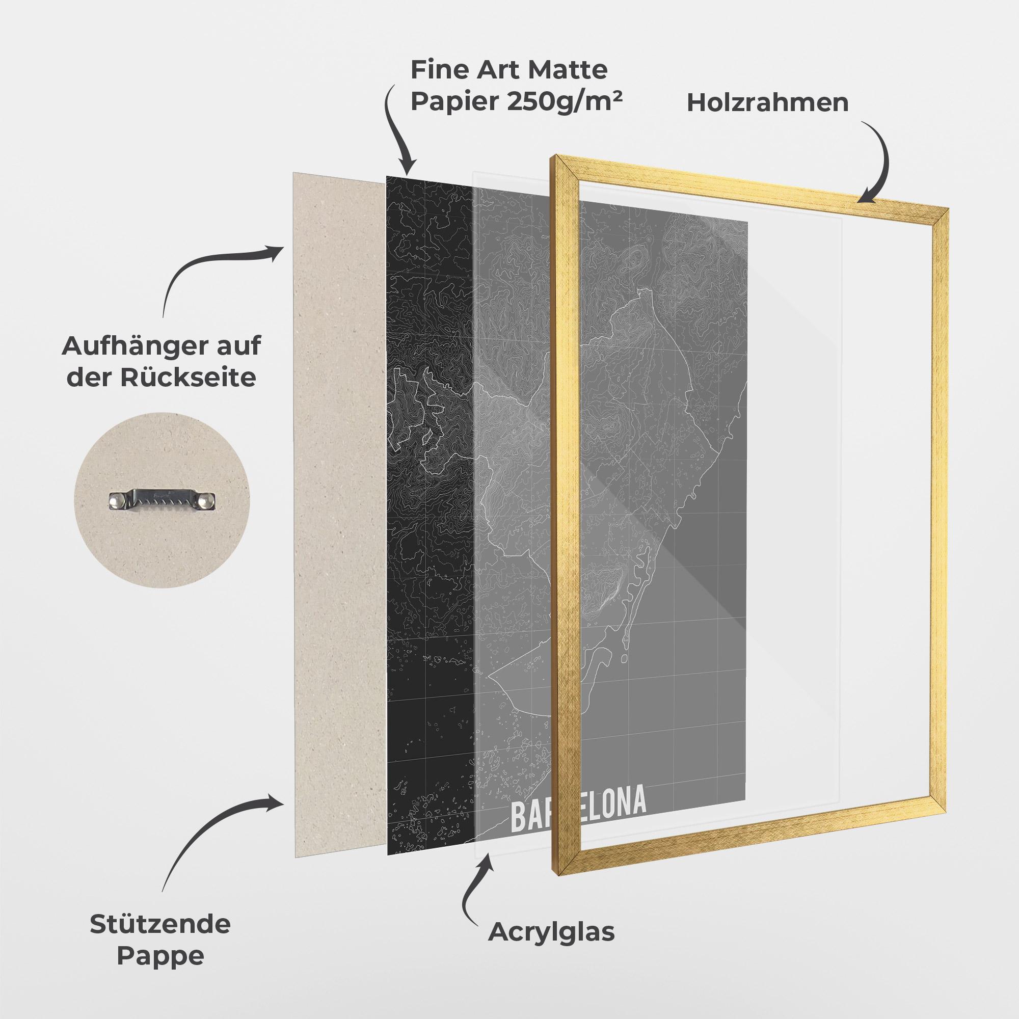 Gerahmte Poster Barcelona Grey Map mockup 1