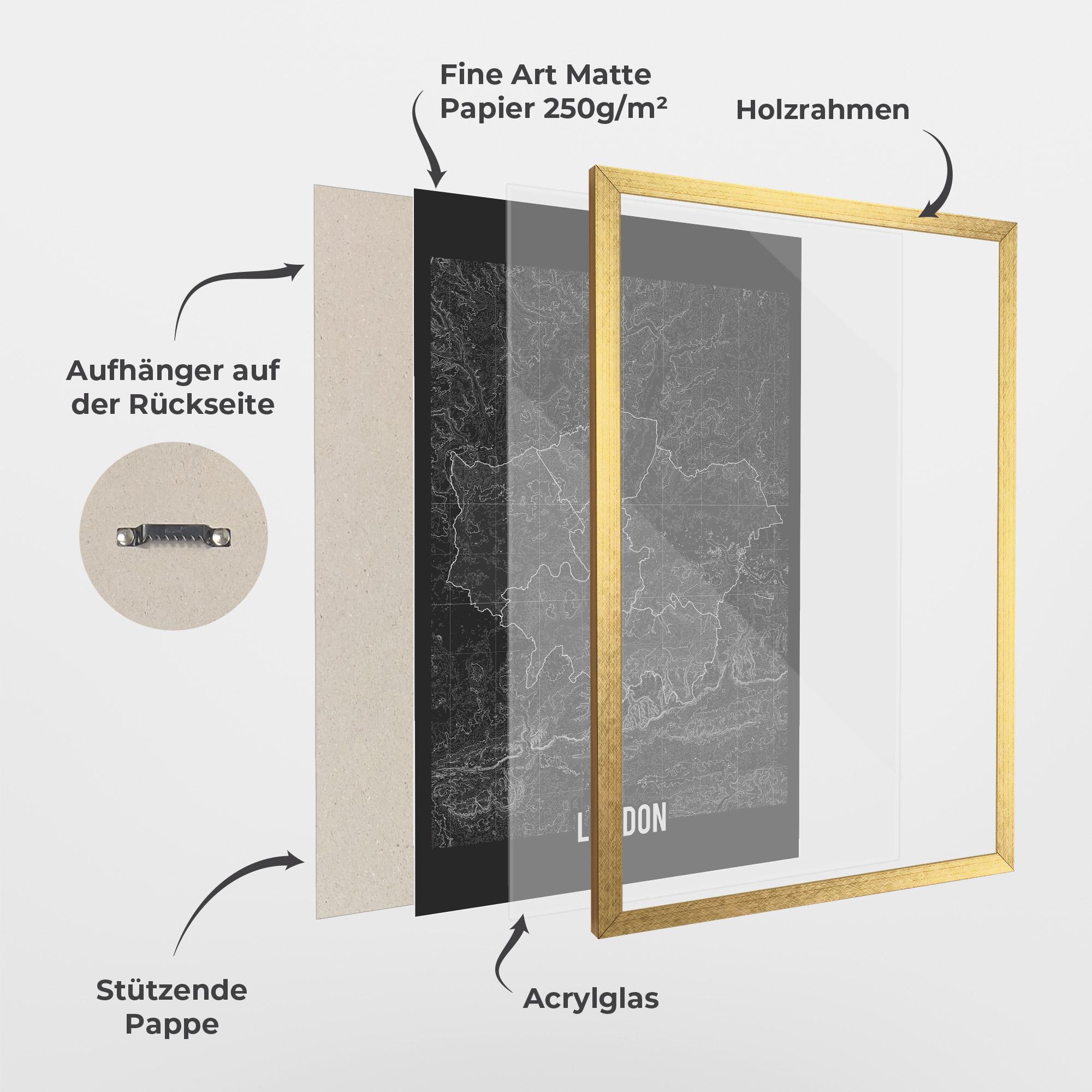 Gerahmte Poster London Grey Map mockup 1