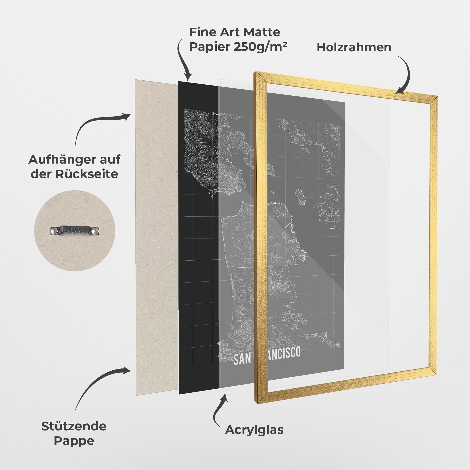 Gerahmte Poster San Francisco Grey Map mockup 1