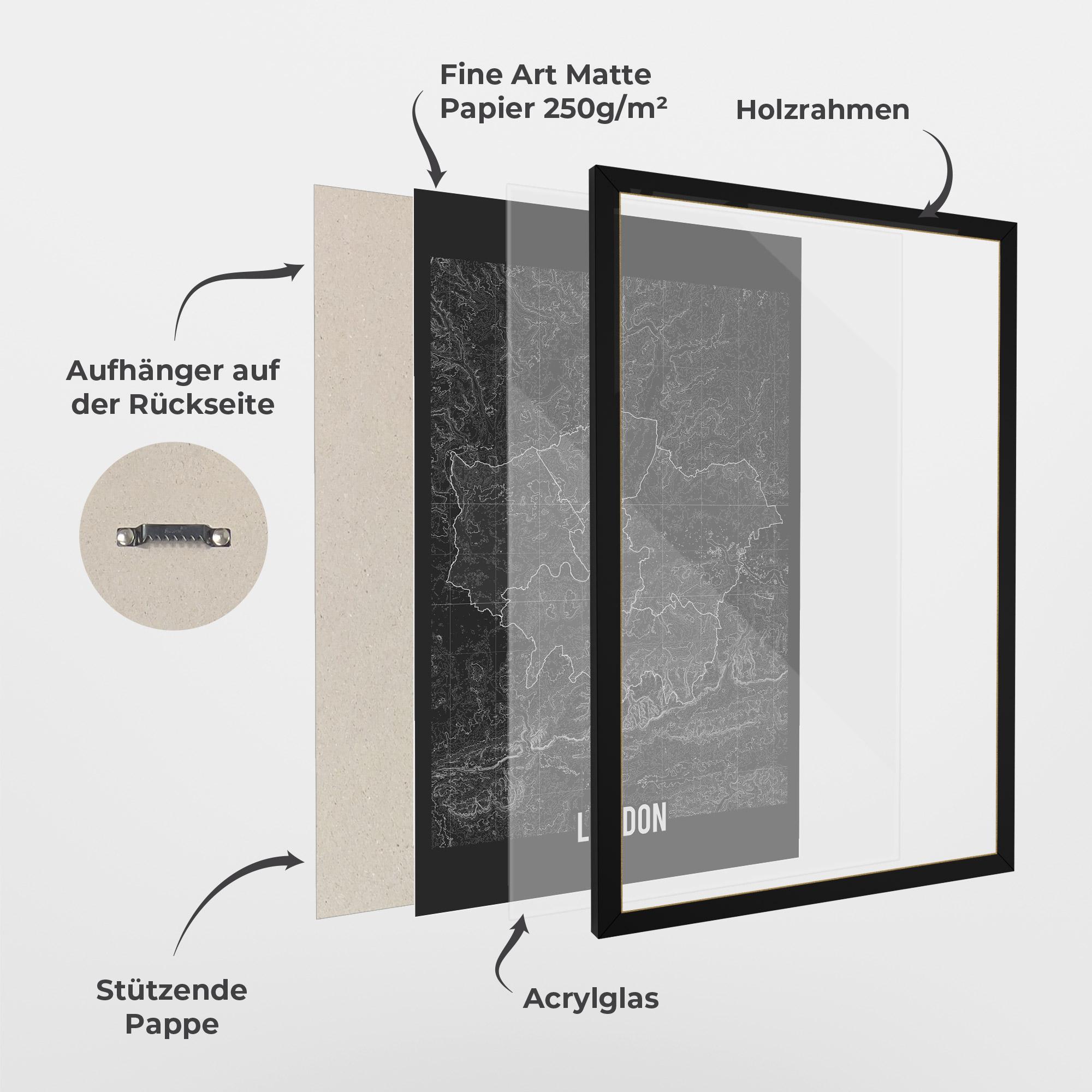 Gerahmte Poster London Grey Map mockup 1