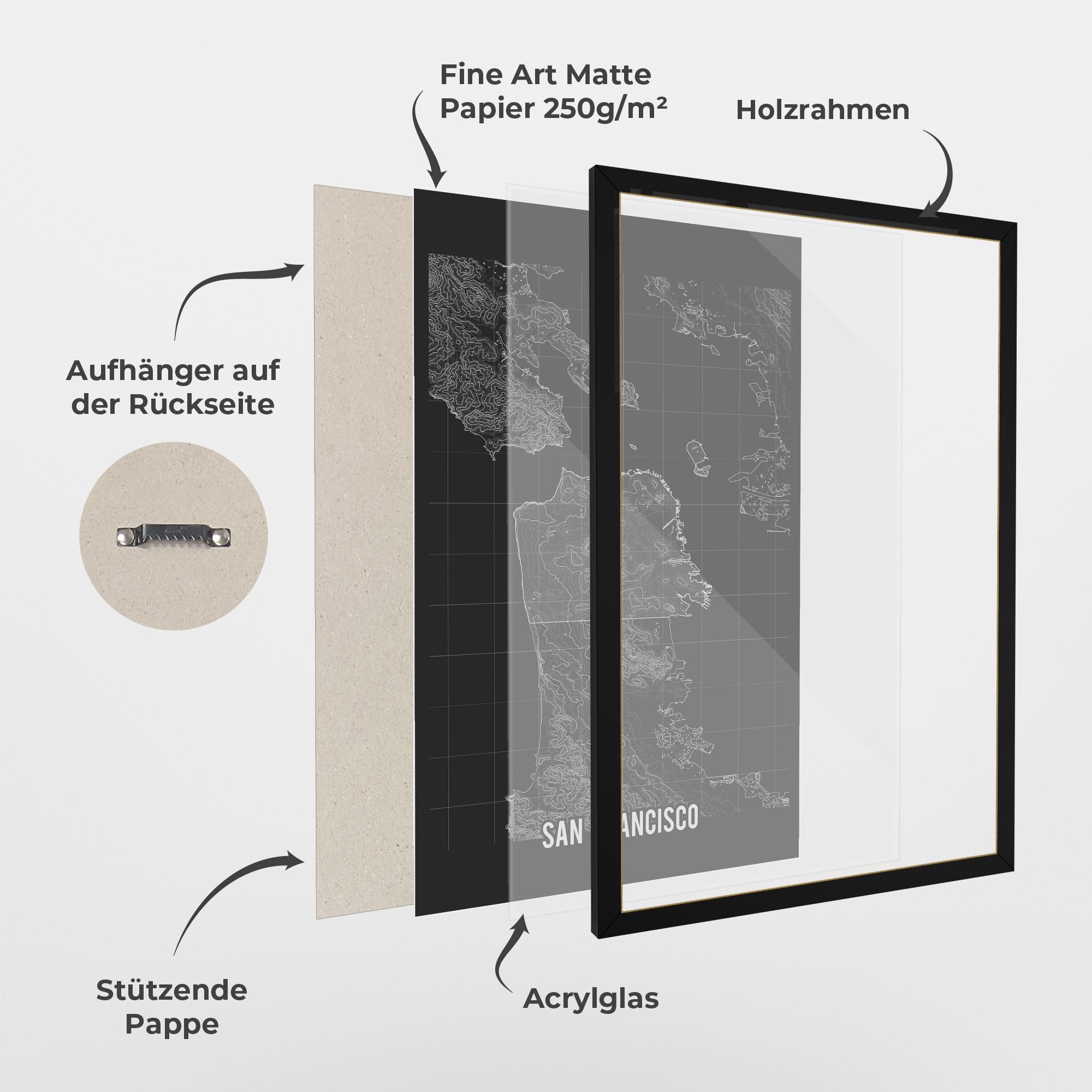 Gerahmte Poster San Francisco Grey Map mockup 1