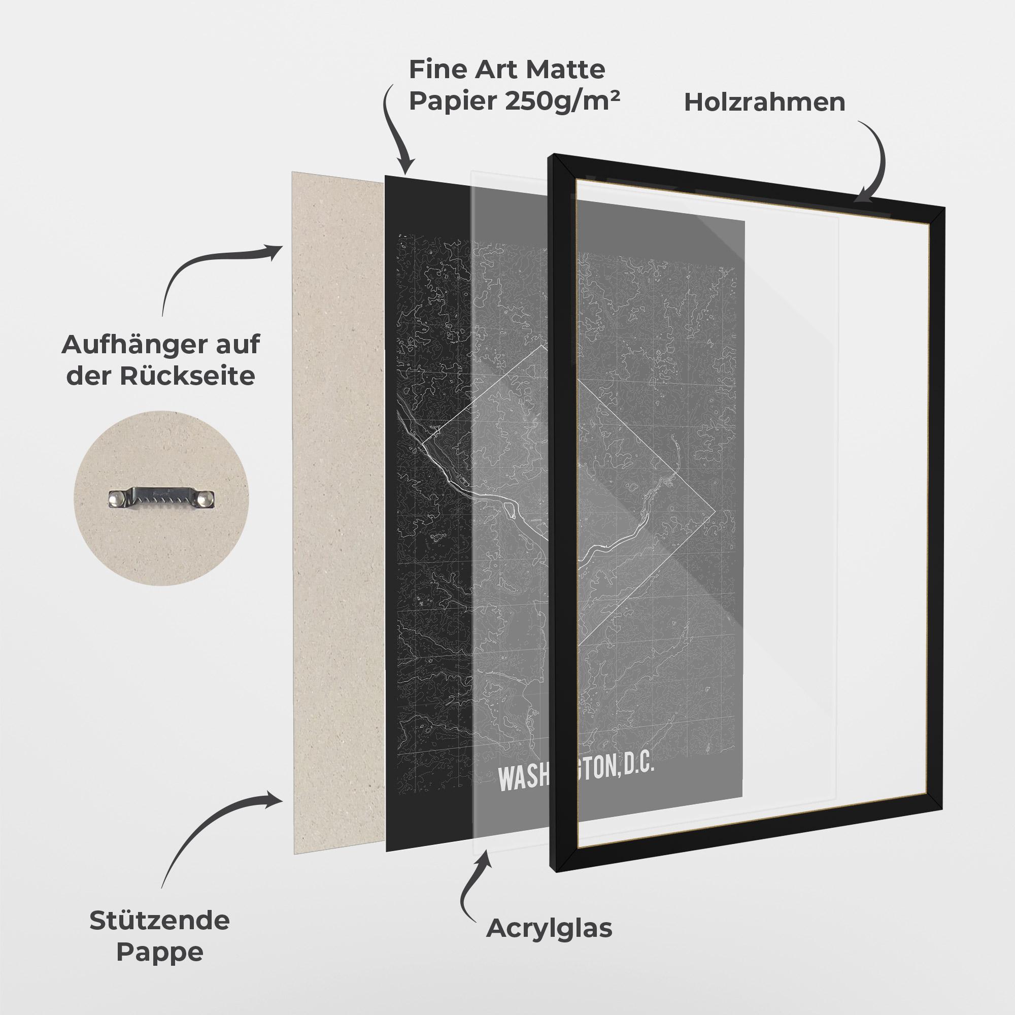 Gerahmte Poster Washington Grey Map mockup 1