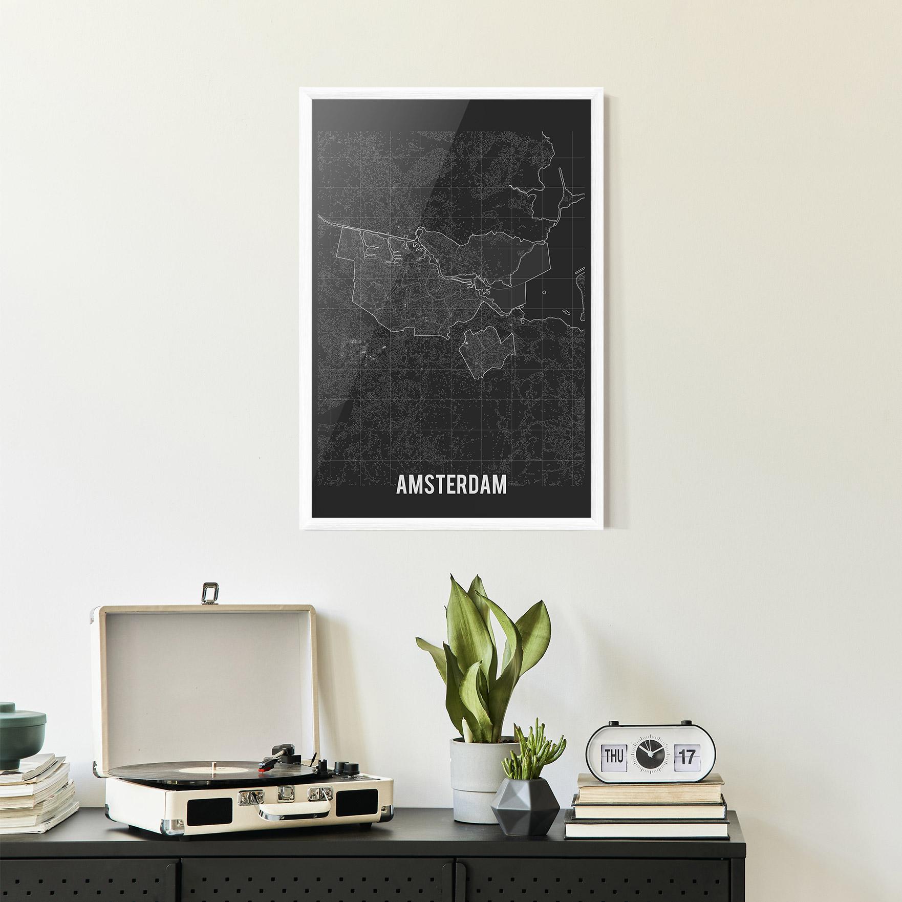 Gerahmte Poster Amsterdam Grey Map mockup 2
