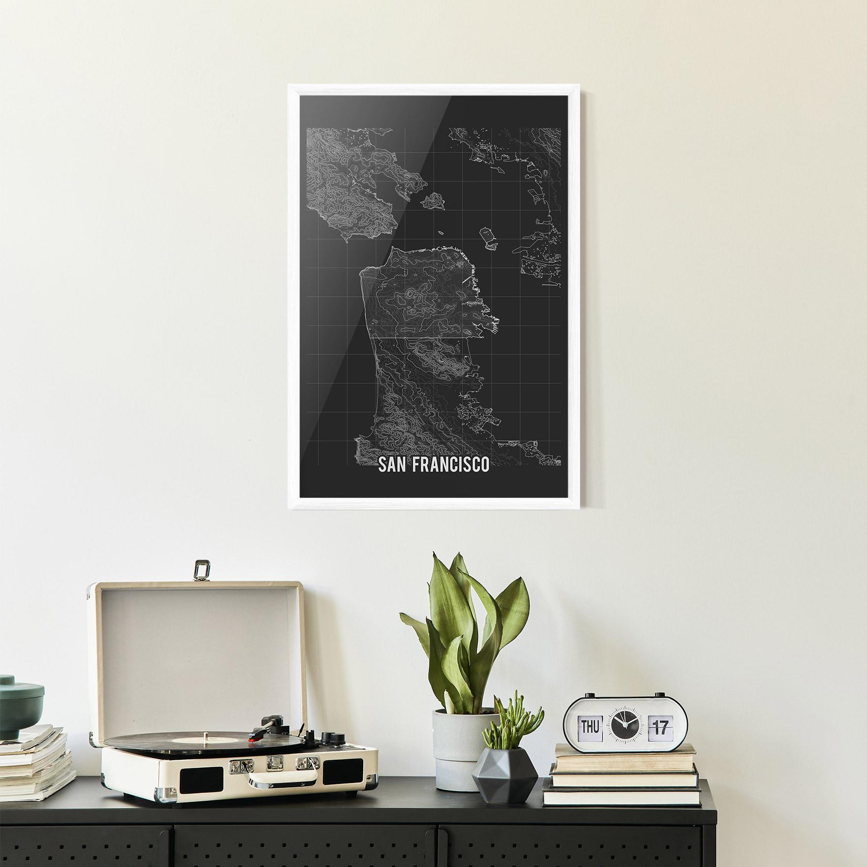 Gerahmte Poster San Francisco Grey Map mockup 2