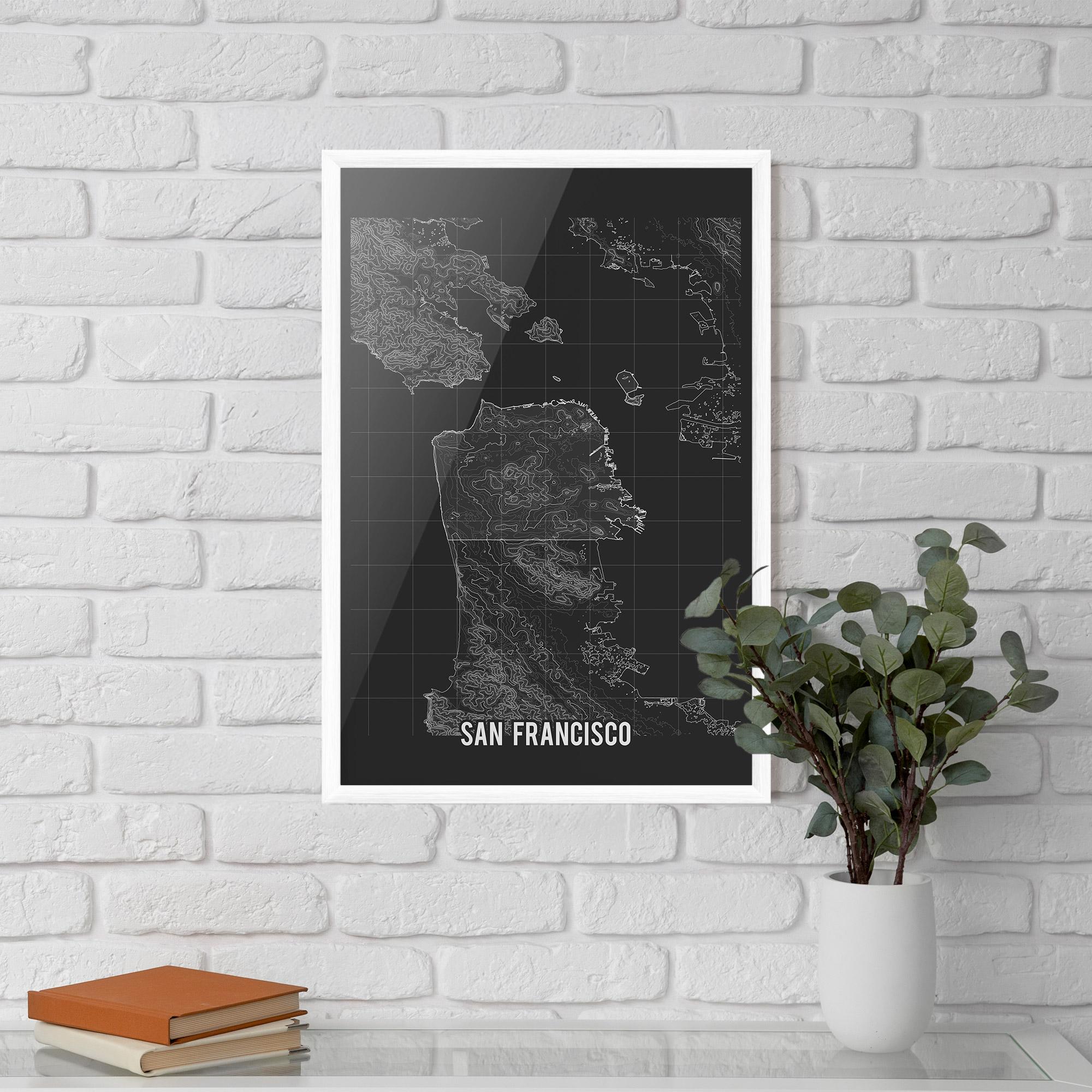 Gerahmte Poster San Francisco Grey Map mockup 5