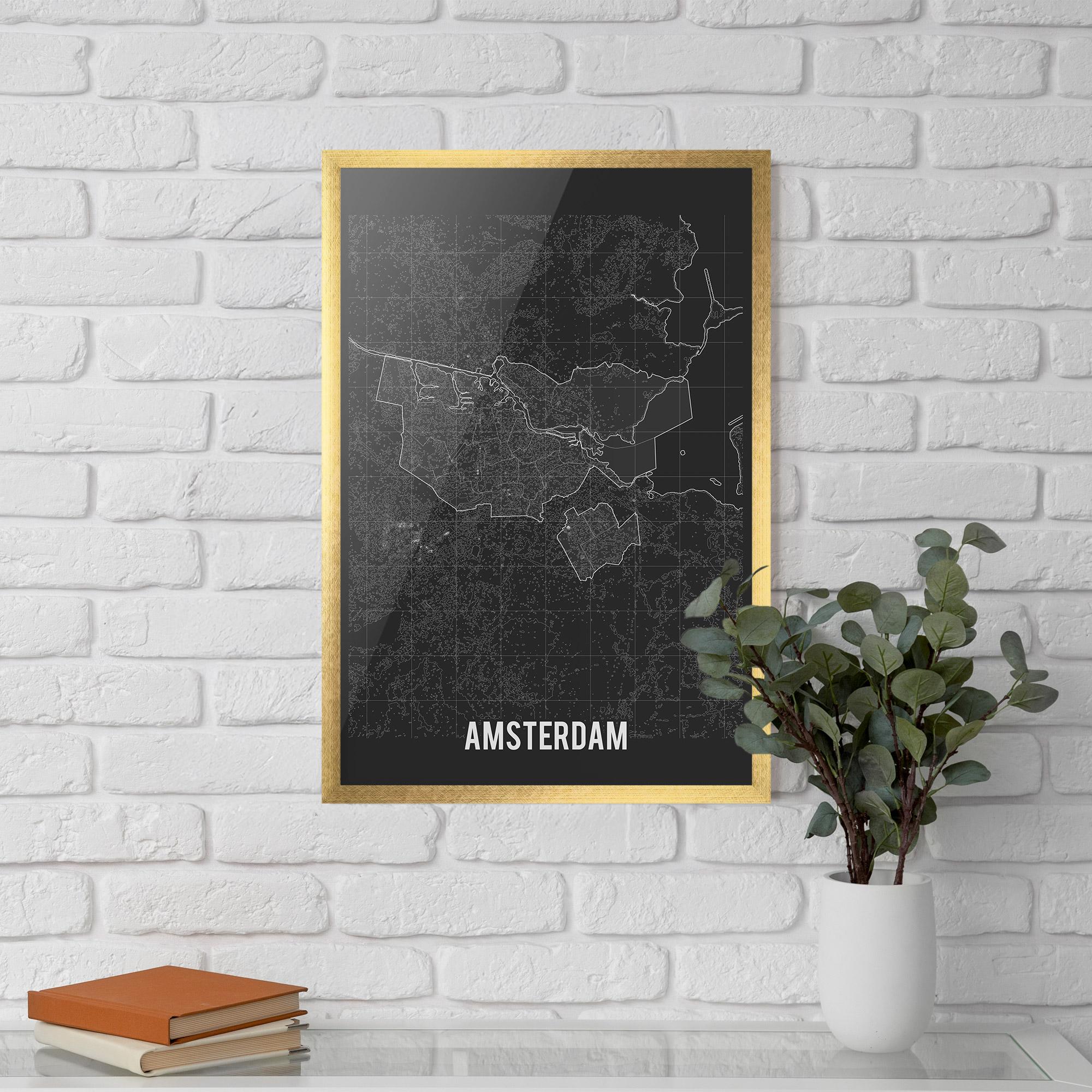 Gerahmte Poster Amsterdam Grey Map mockup 5