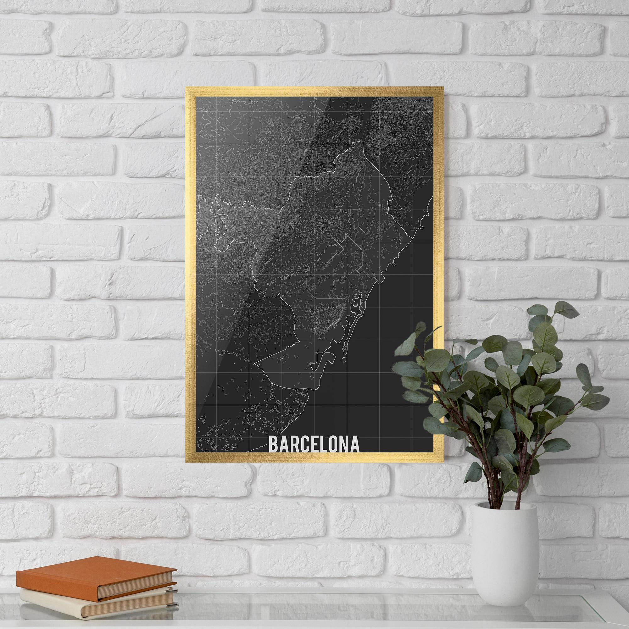 Gerahmte Poster Barcelona Grey Map mockup 5