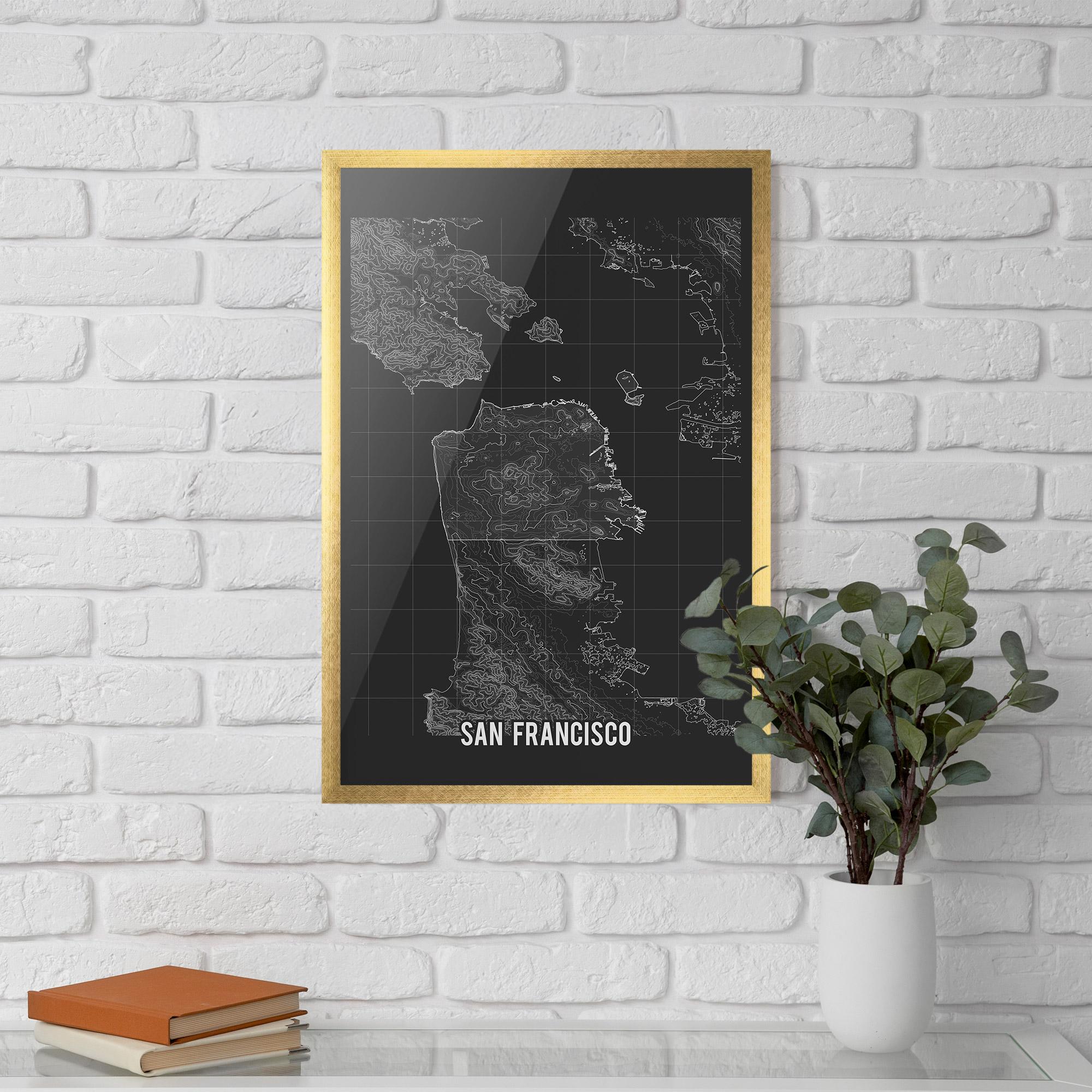Gerahmte Poster San Francisco Grey Map mockup 5