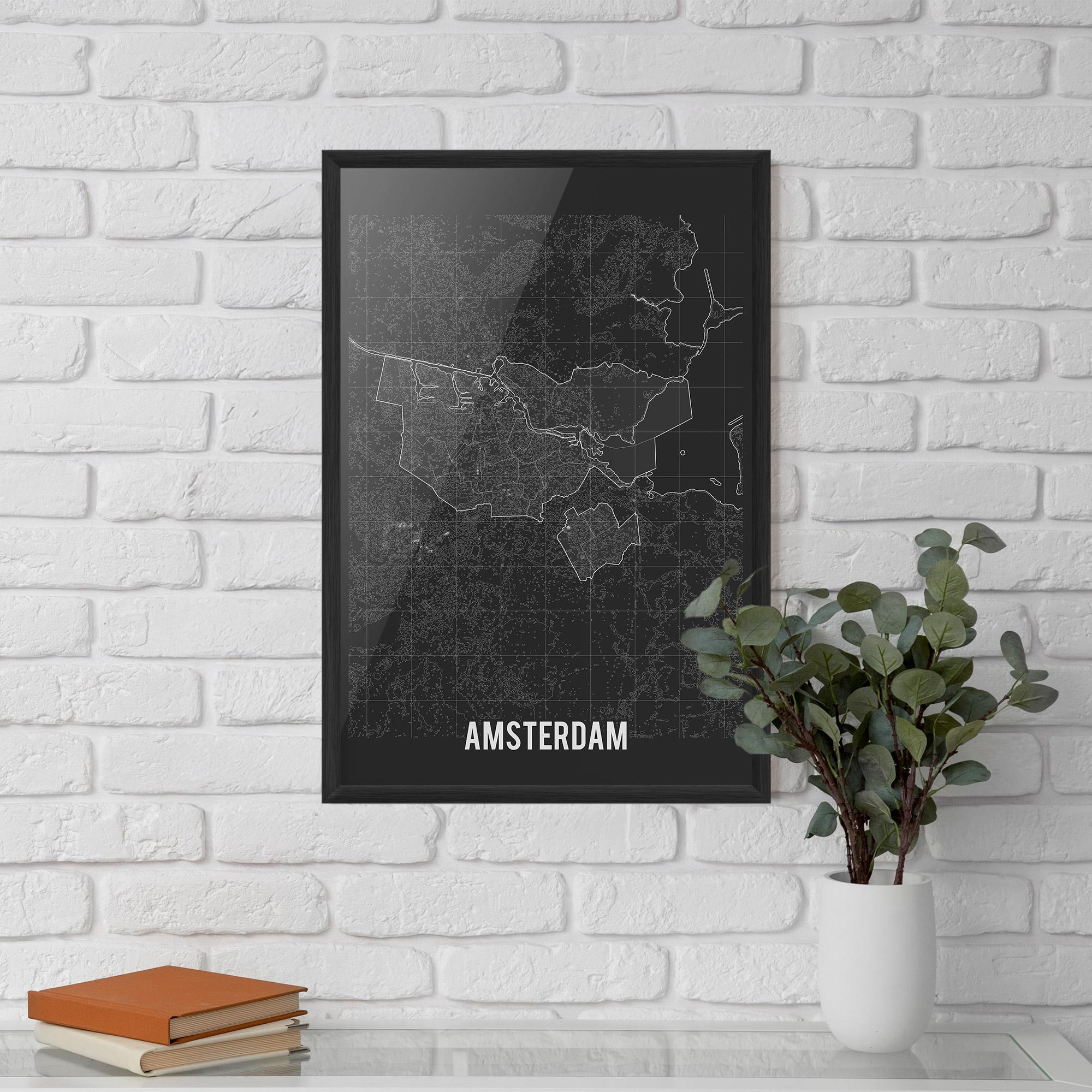 Gerahmte Poster Amsterdam Grey Map mockup 5