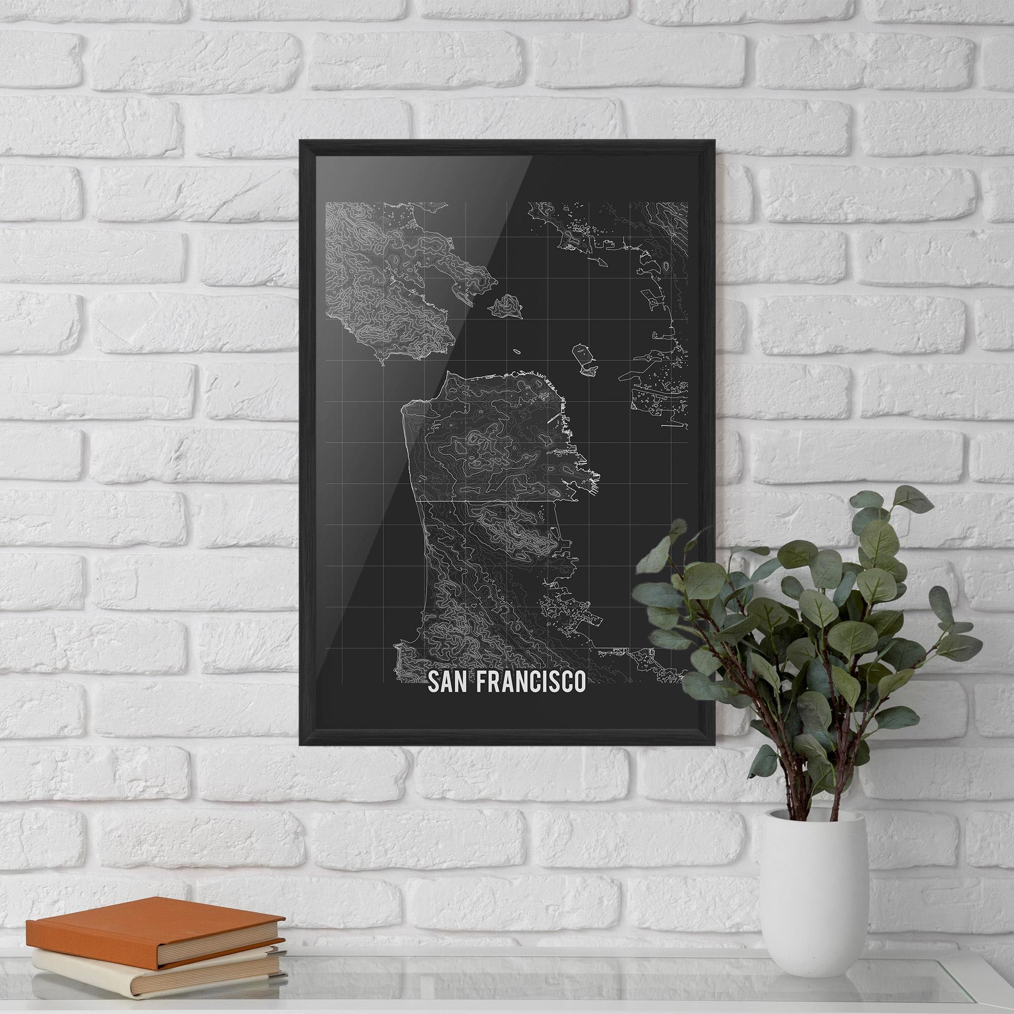 Gerahmte Poster San Francisco Grey Map mockup 5