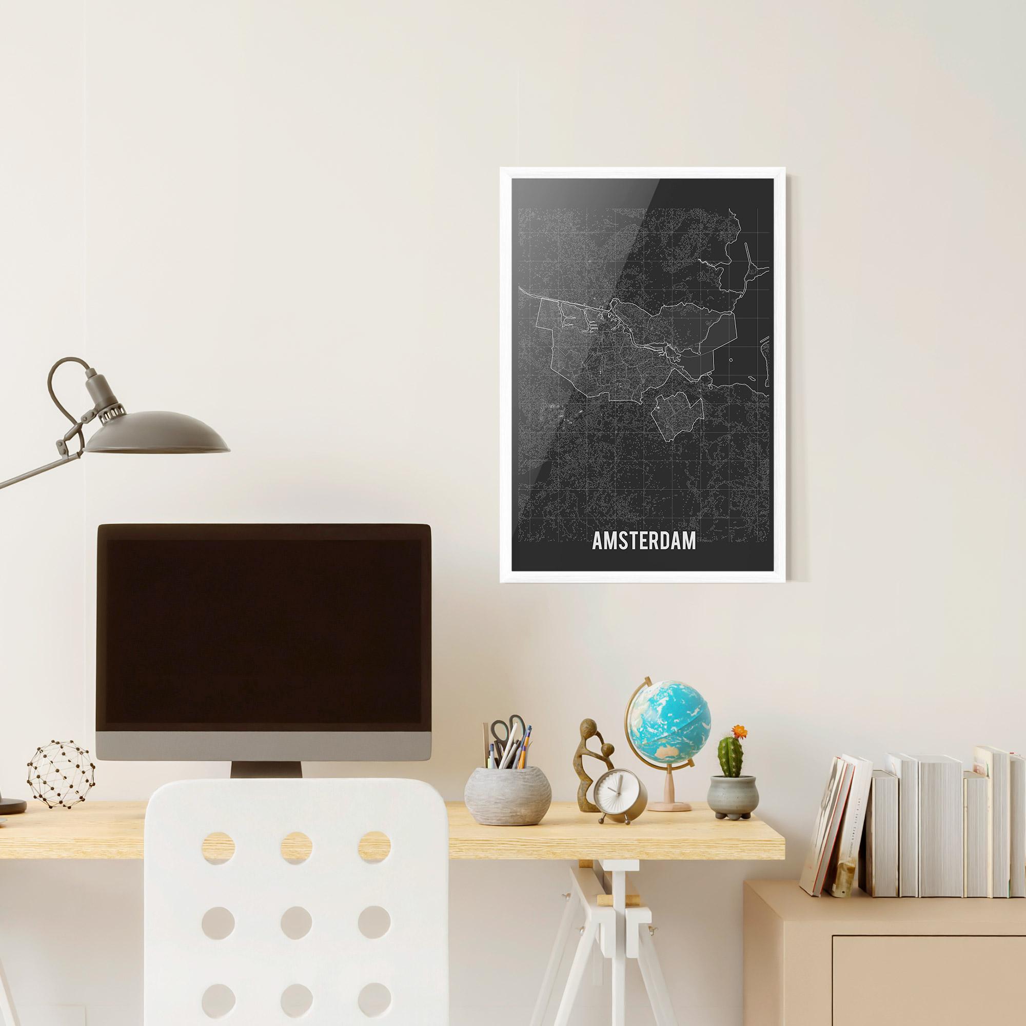 Gerahmte Poster Amsterdam Grey Map mockup 6