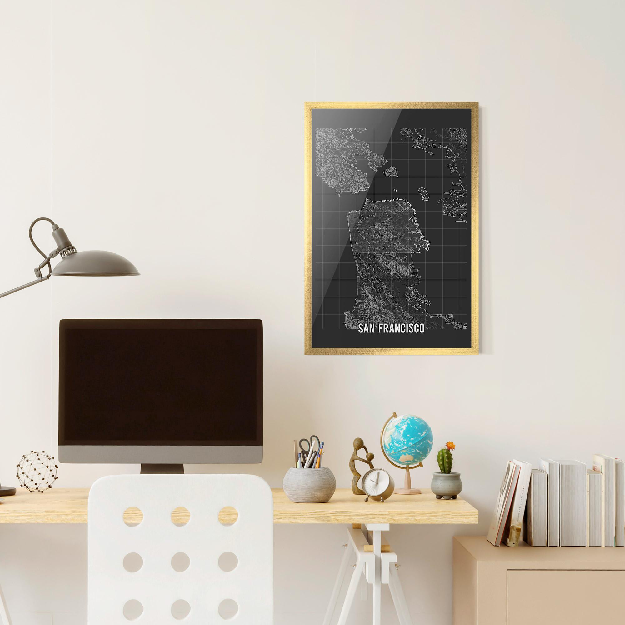 Gerahmte Poster San Francisco Grey Map mockup 6