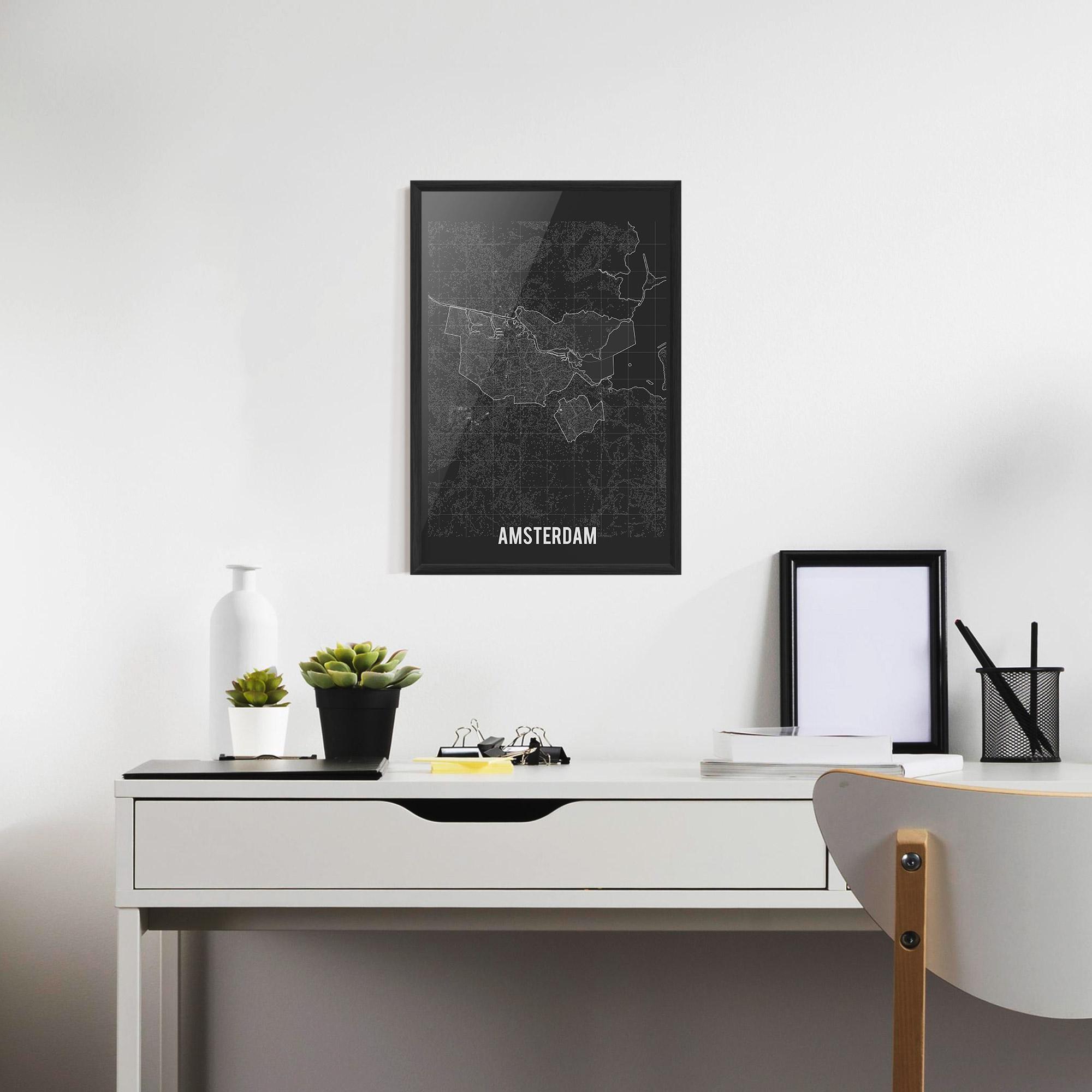 Gerahmte Poster Amsterdam Grey Map mockup 7