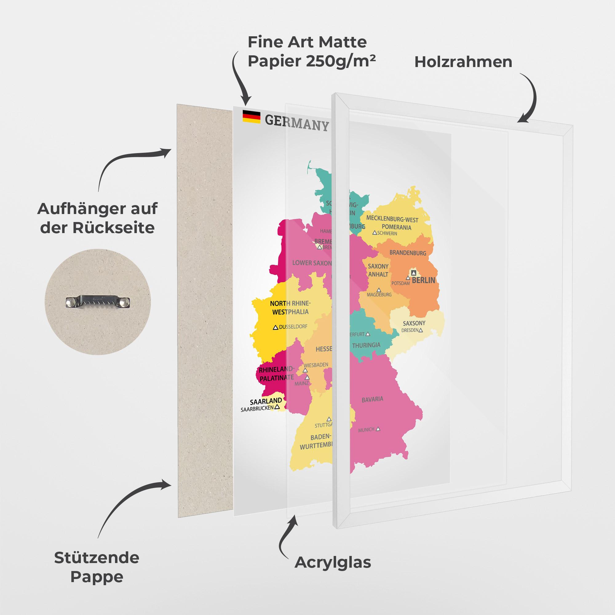 Gerahmte Poster Germany Color Map mockup 1