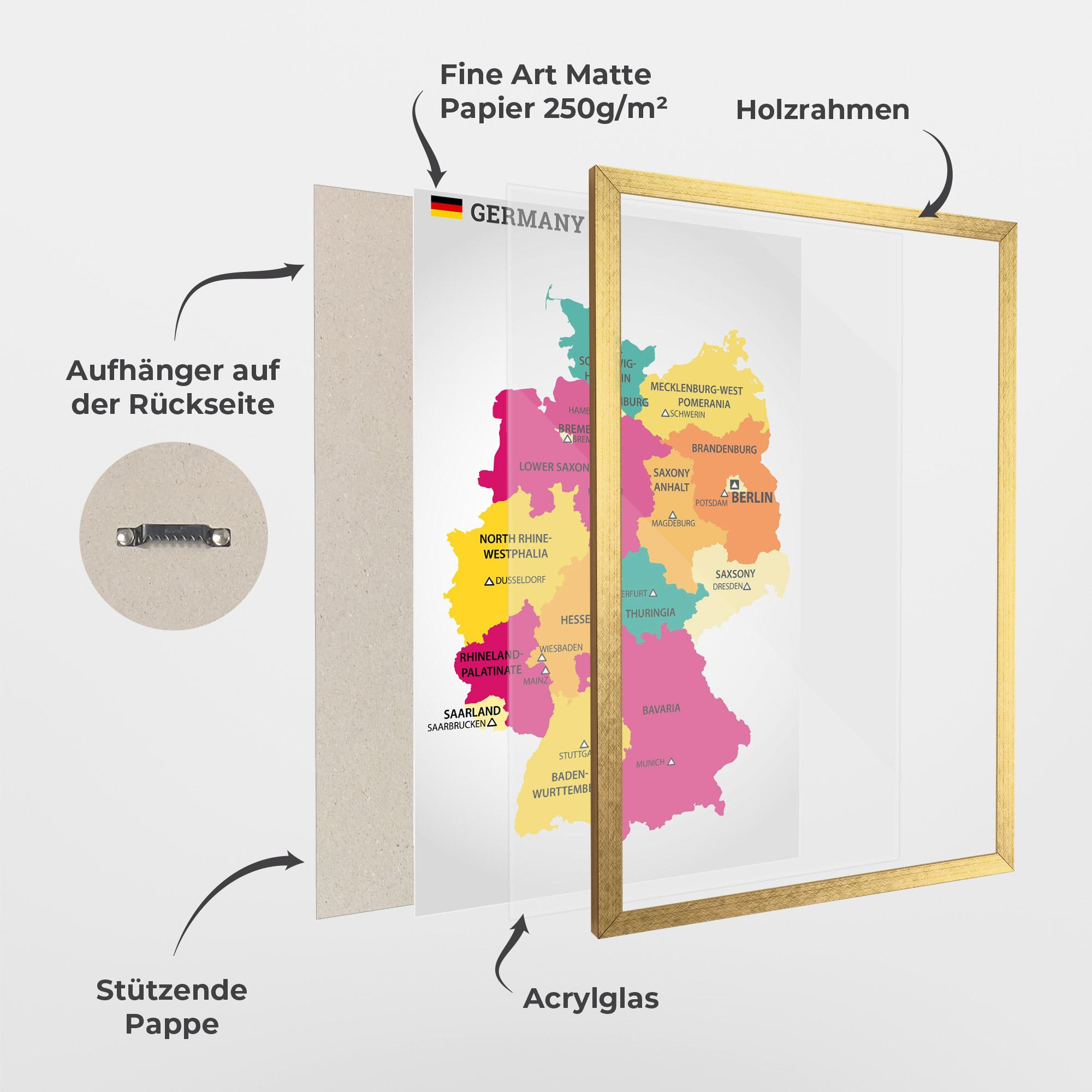 Gerahmte Poster Germany Color Map mockup 1