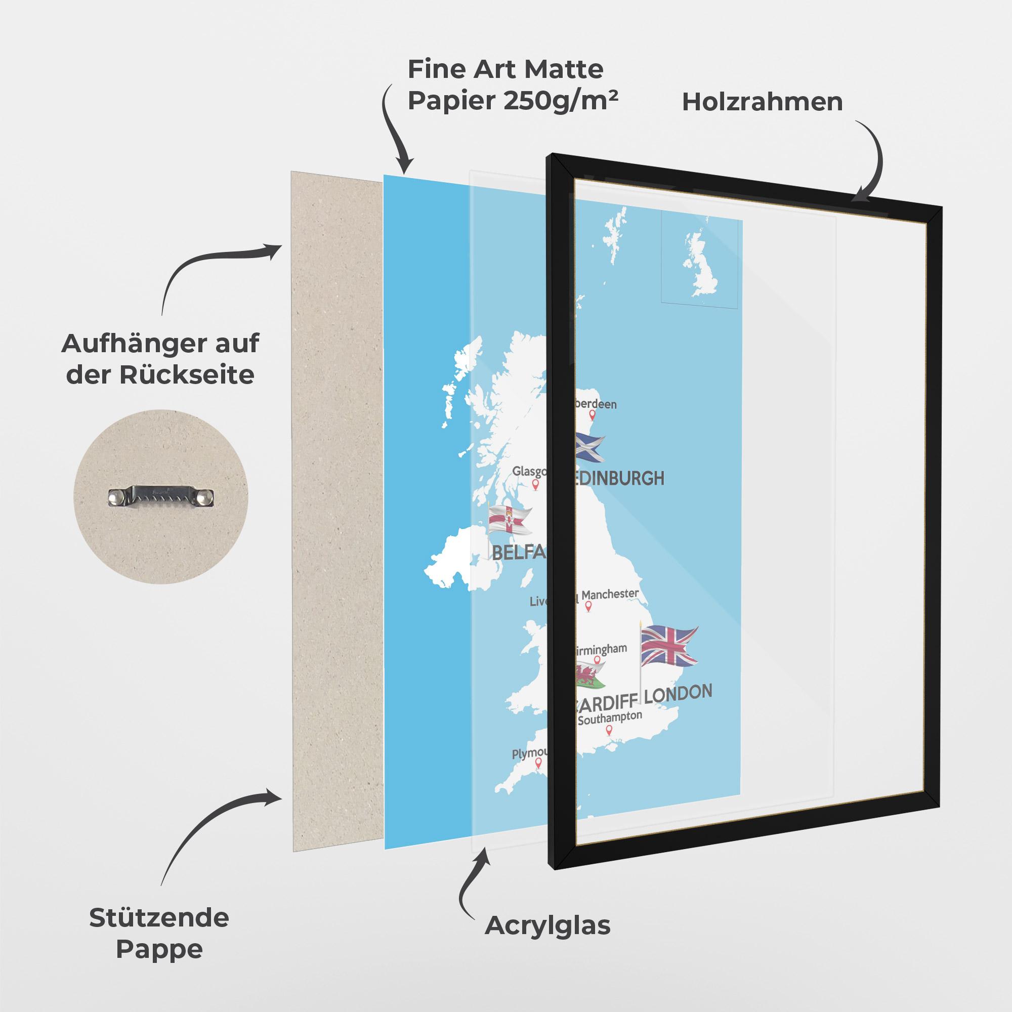 Gerahmte Poster England Map mockup 1