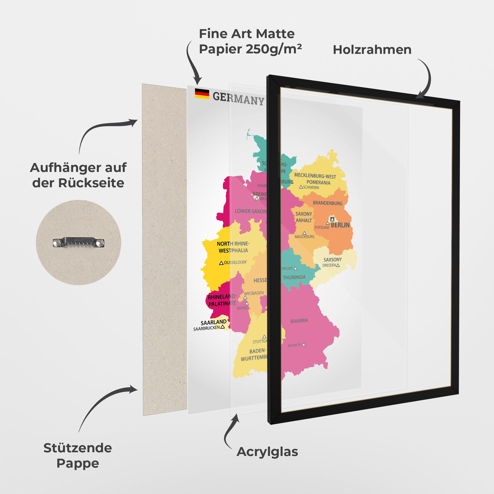 Gerahmte Poster Germany Color Map mockup 1