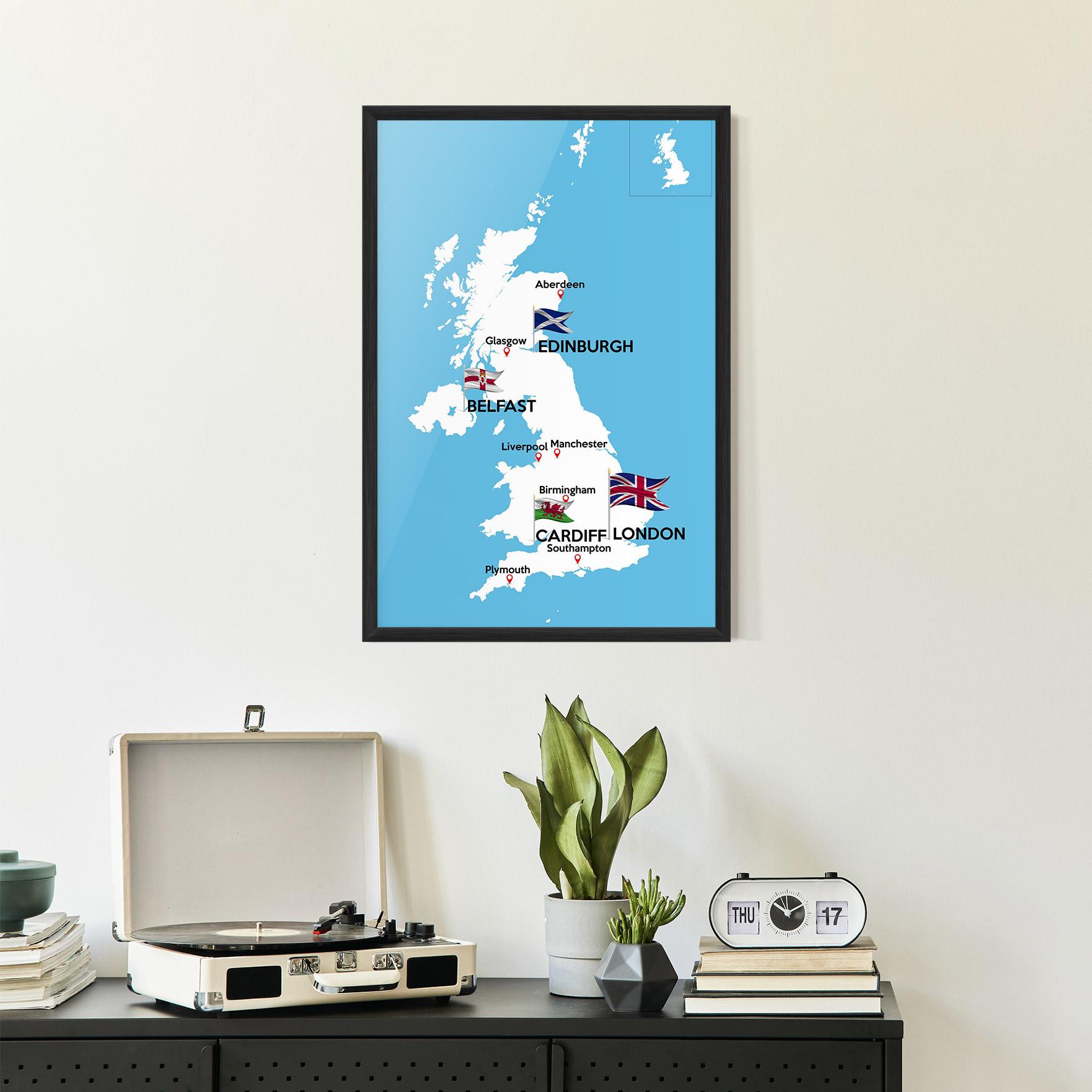 Gerahmte Poster England Map mockup 2