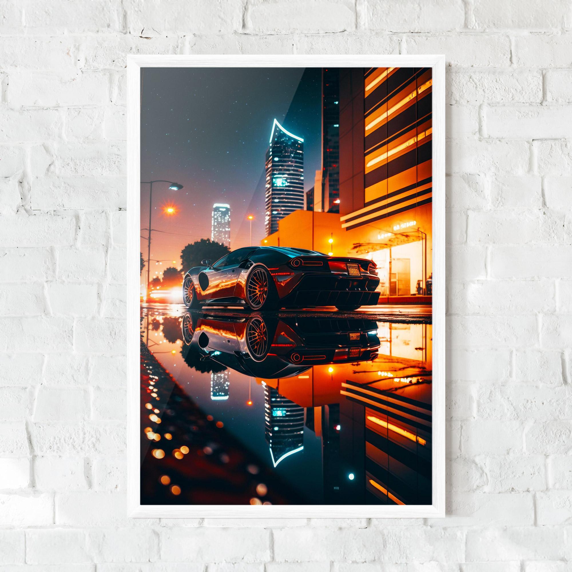 Gerahmte Poster Rainy Sport Car mockup 0