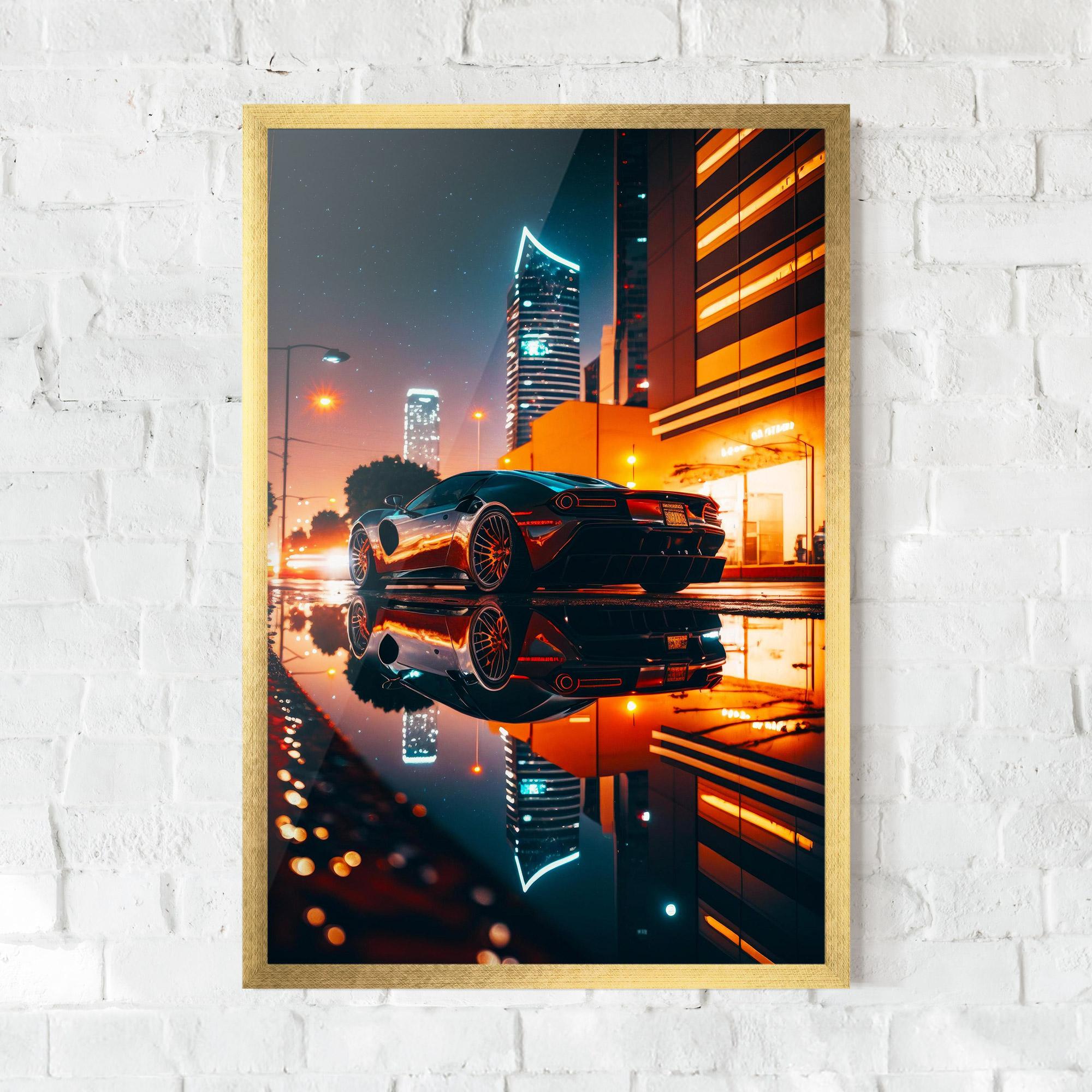Gerahmte Poster Rainy Sport Car mockup 0