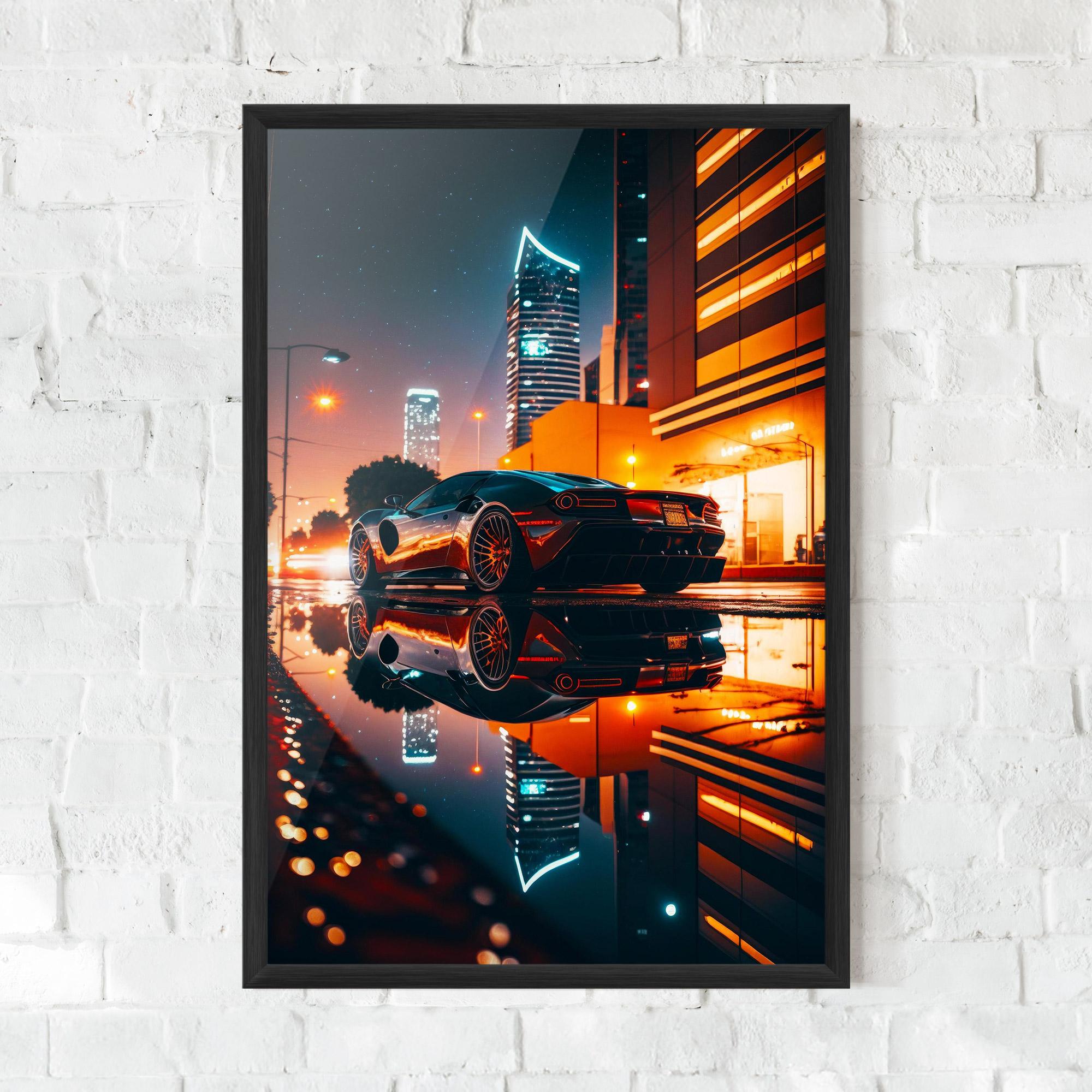 Gerahmte Poster Rainy Sport Car mockup 0