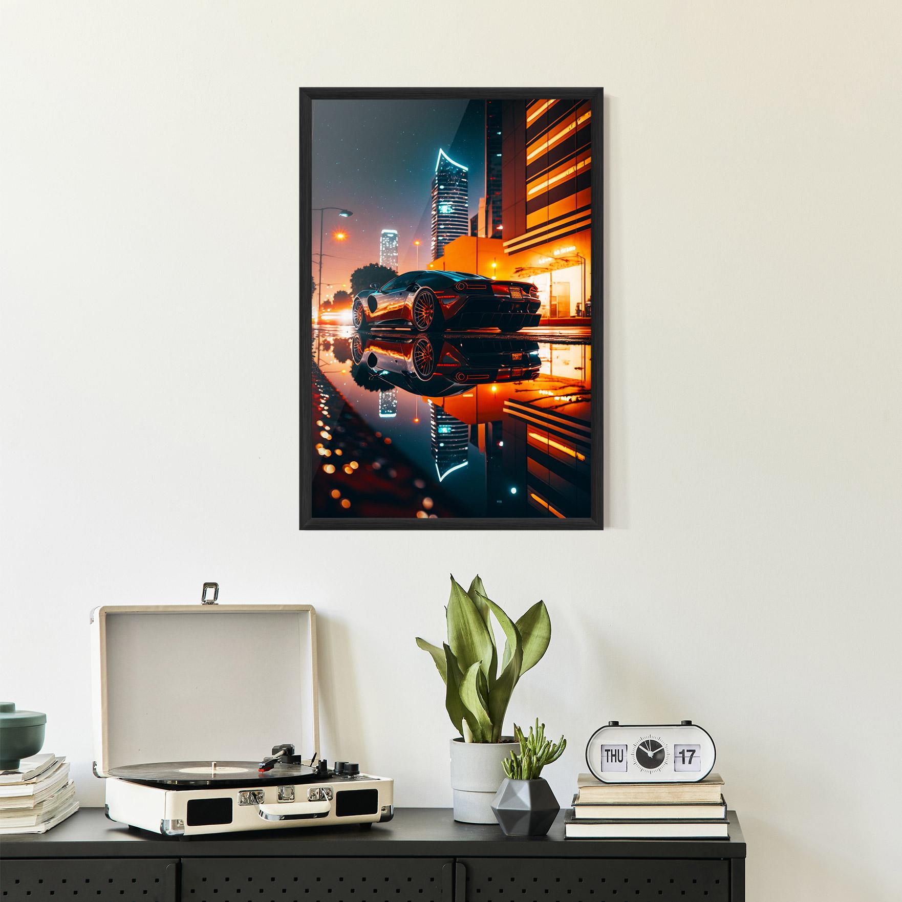 Gerahmte Poster Rainy Sport Car mockup 2