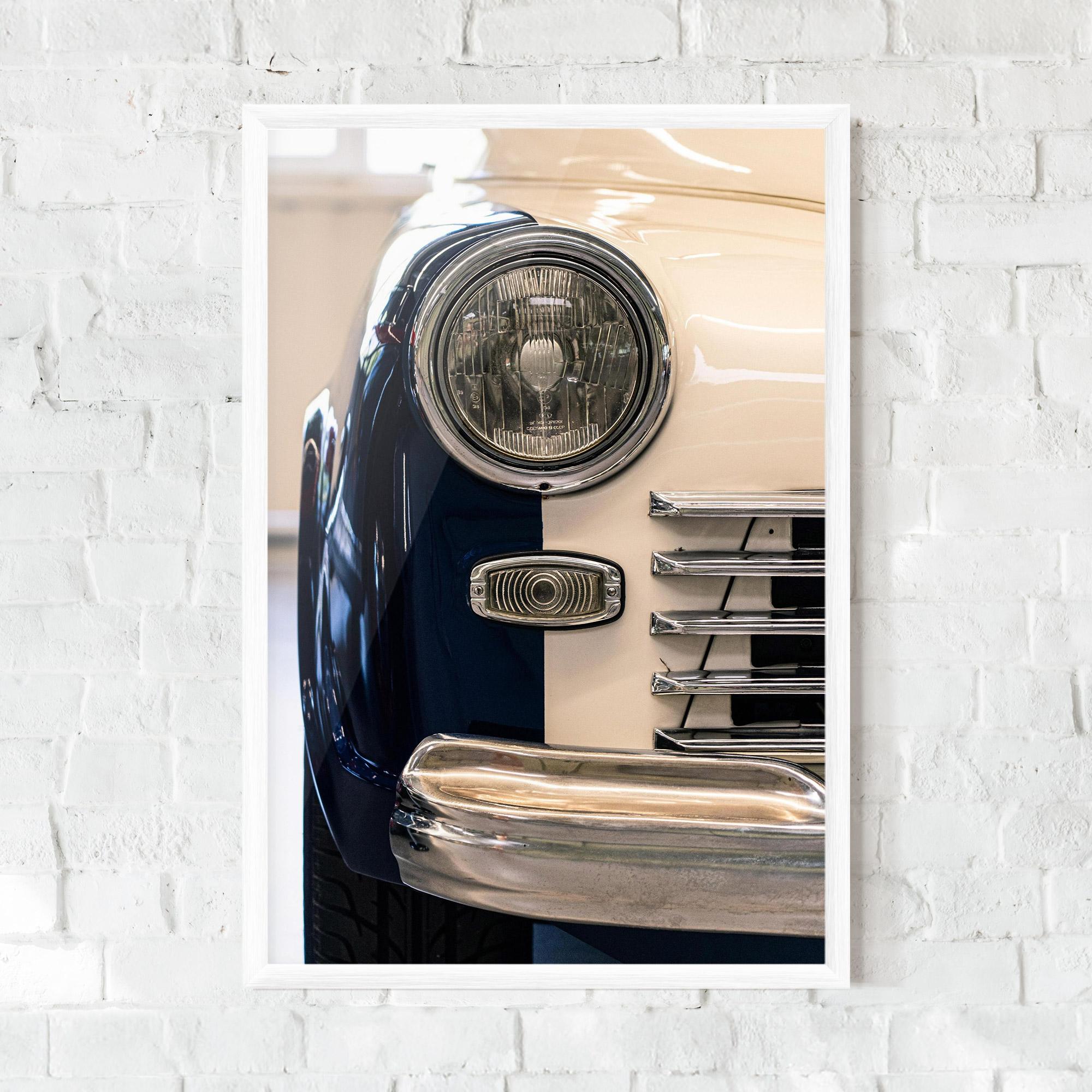 Gerahmte Poster Blue White Car mockup 0