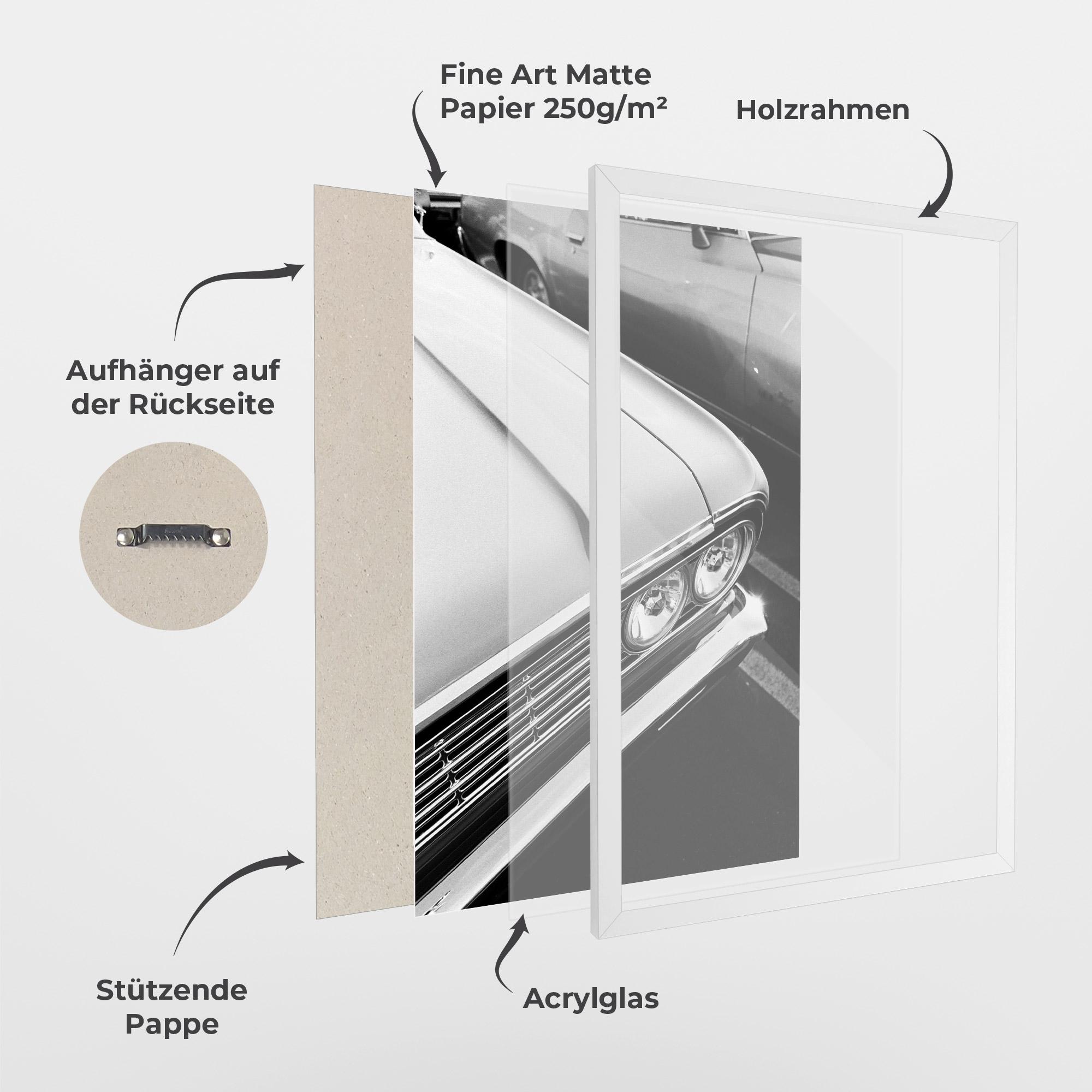 Gerahmte Poster Grey Vintage Car mockup 1