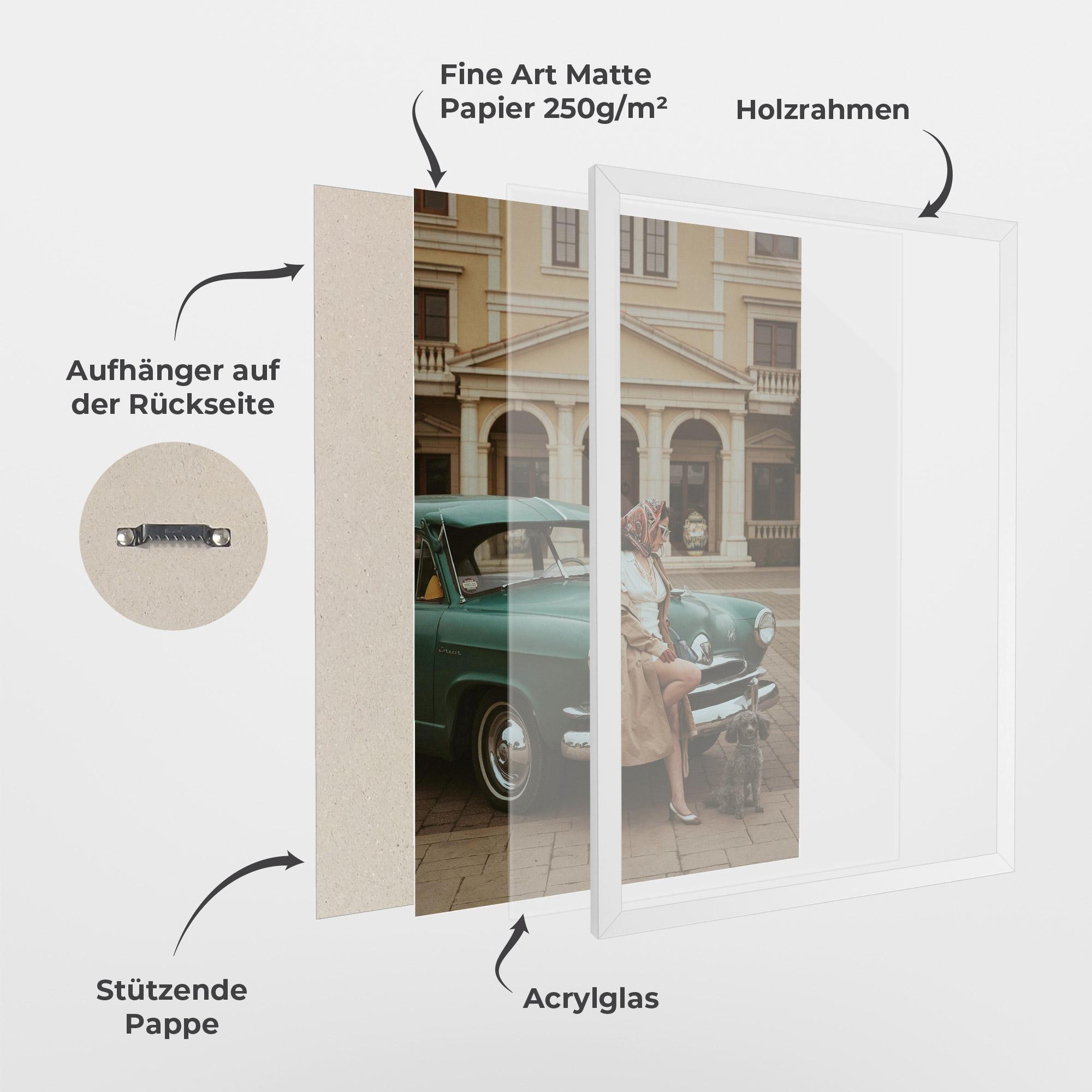 Gerahmte Poster Vintage Lady Car mockup 1