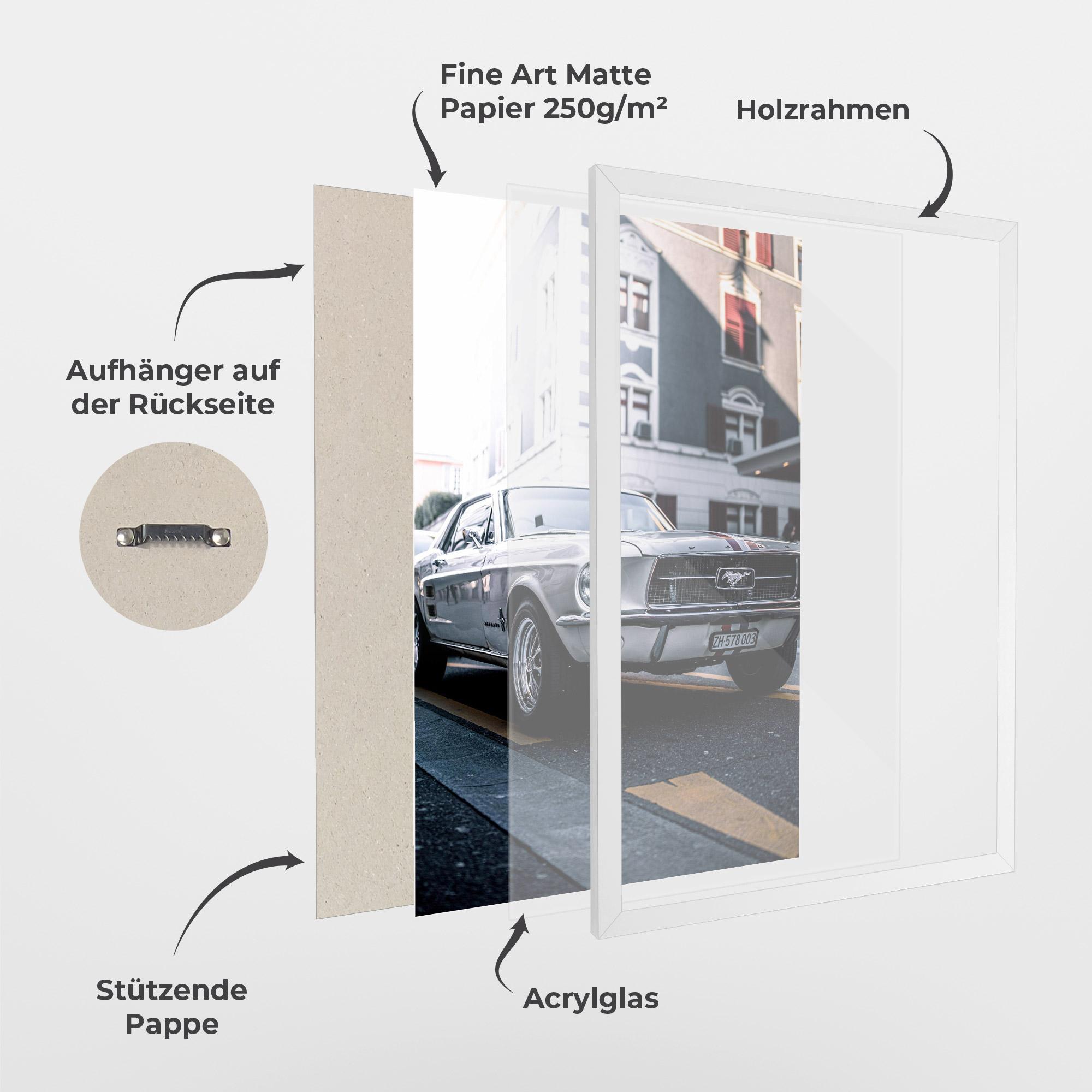 Gerahmte Poster Vintage White Car mockup 1