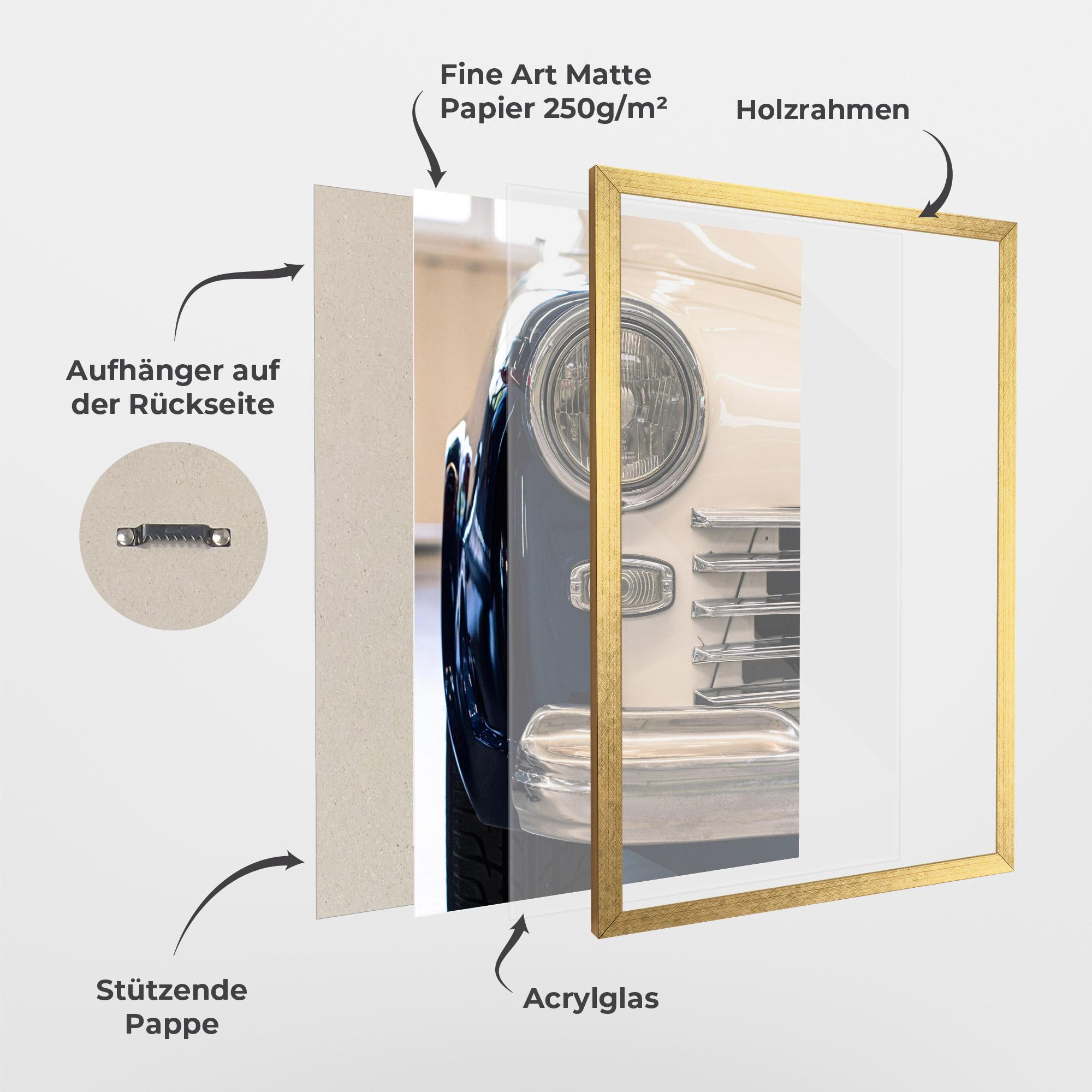 Gerahmte Poster Blue White Car mockup 1