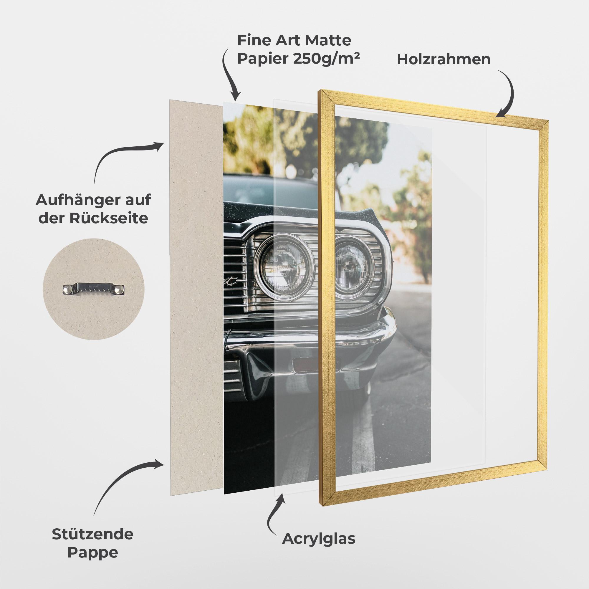 Gerahmte Poster Classic Blue Car mockup 1