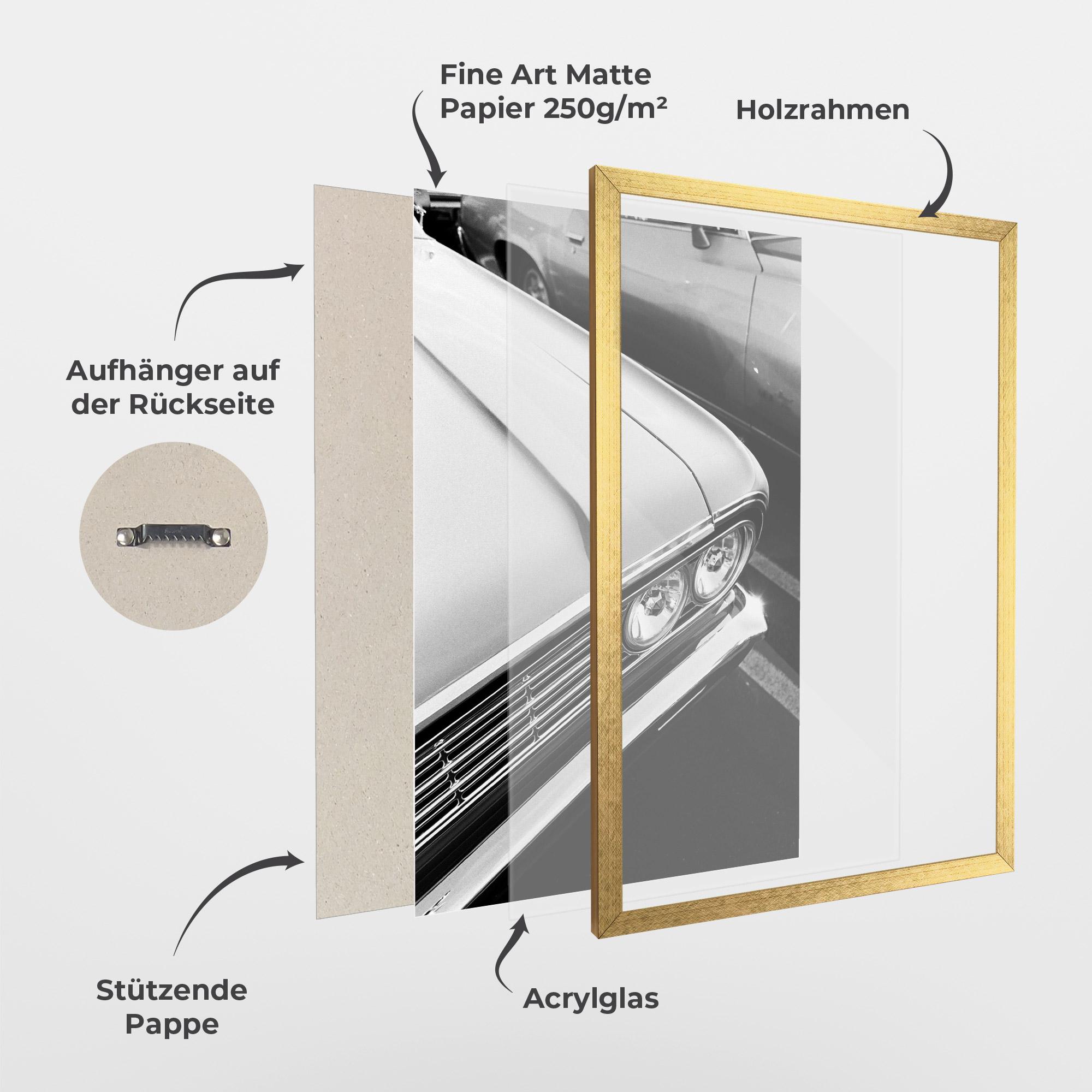 Gerahmte Poster Grey Vintage Car mockup 1