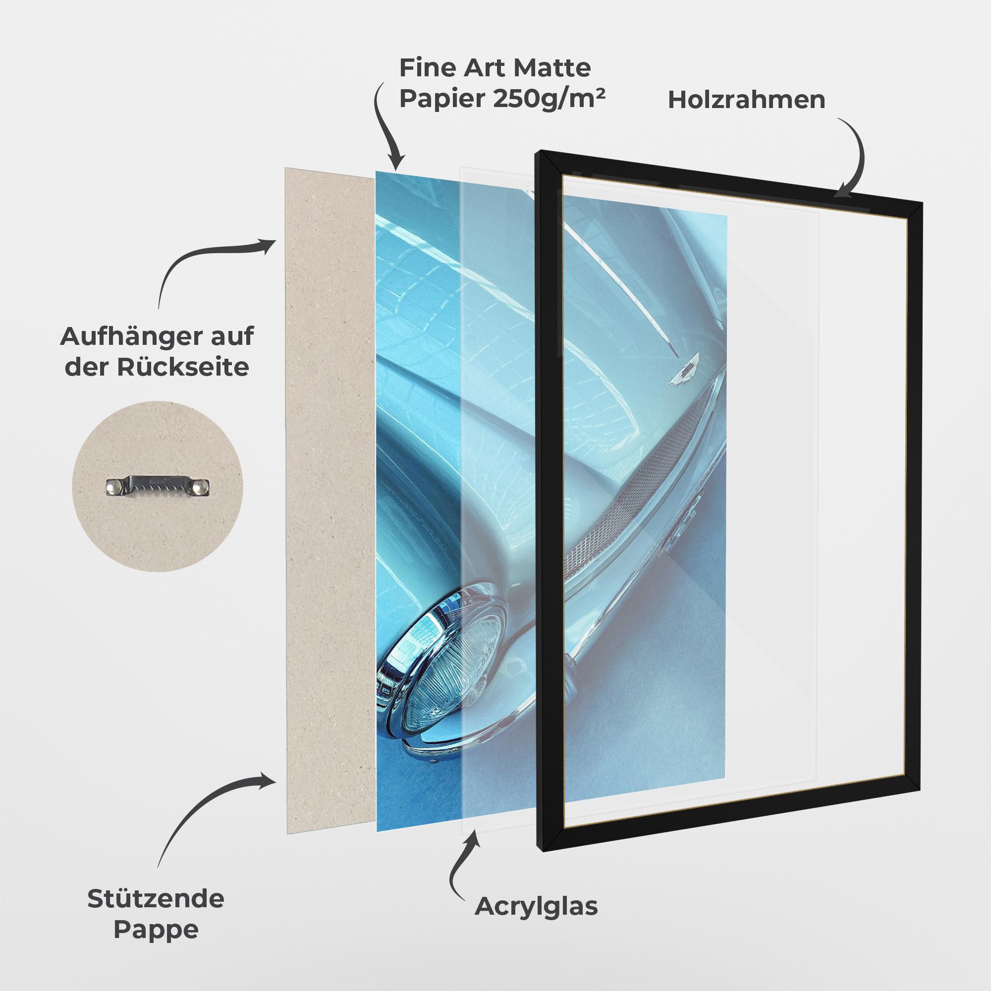 Gerahmte Poster Blue Light Car mockup 1