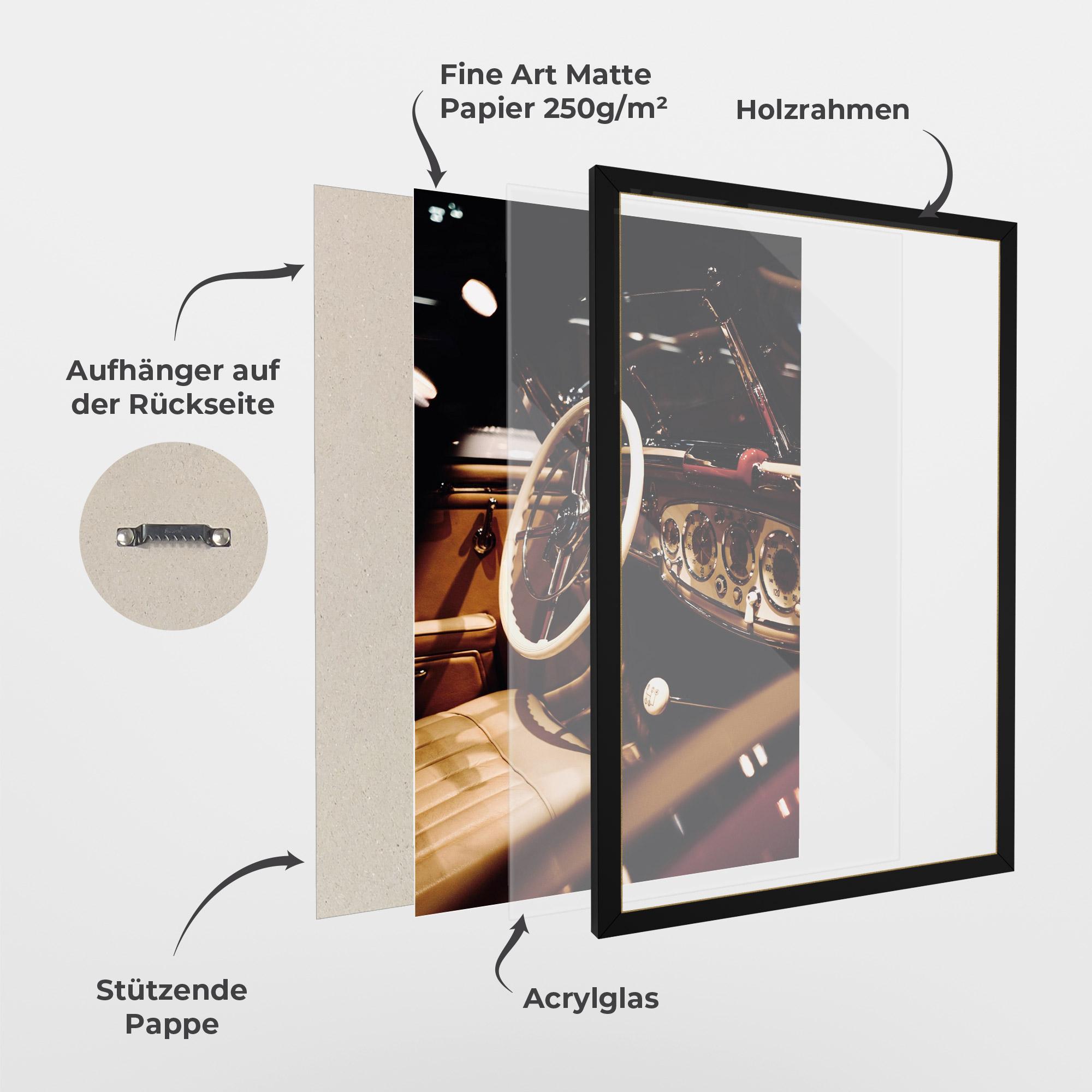 Gerahmte Poster White Steering Wheel mockup 1