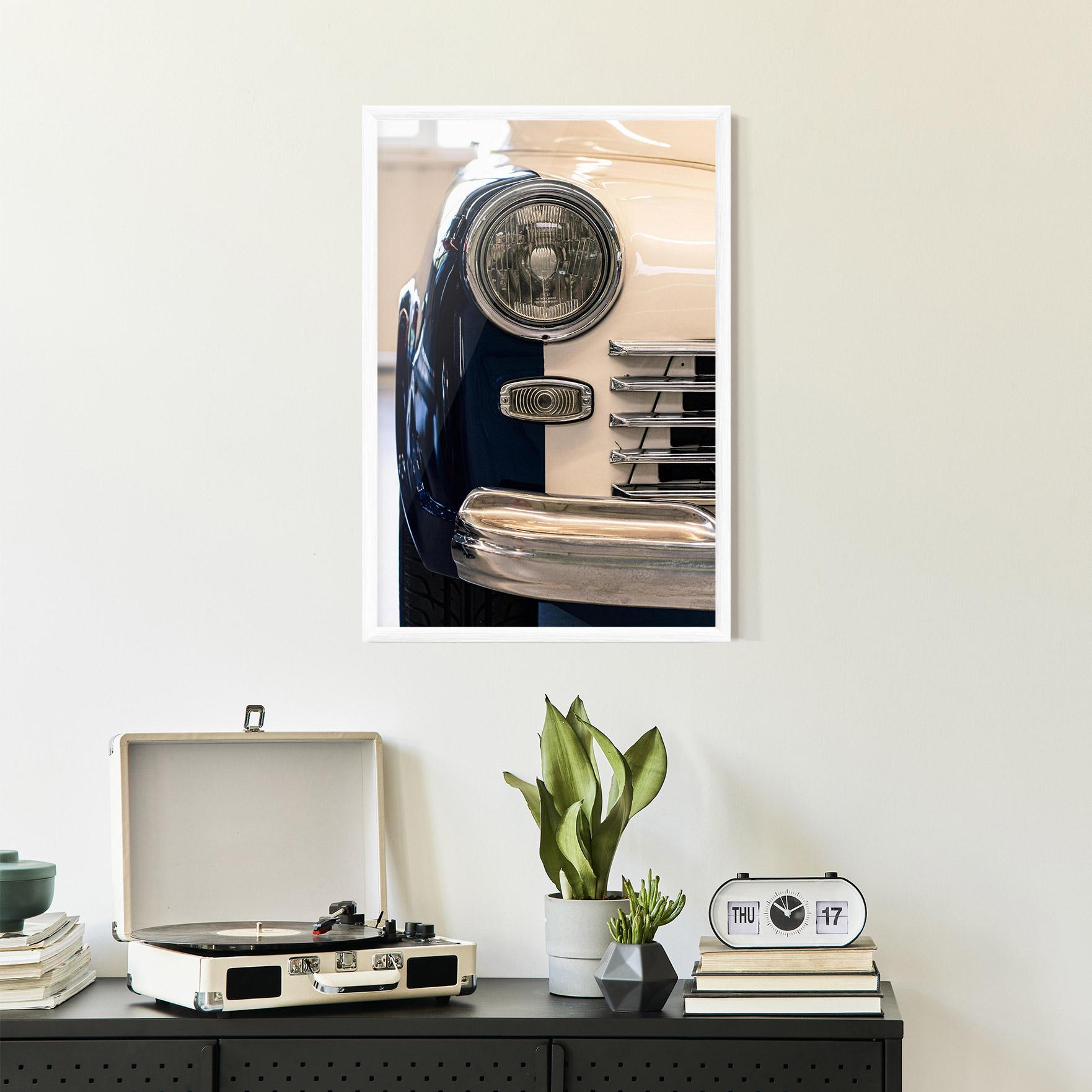 Gerahmte Poster Blue White Car mockup 2