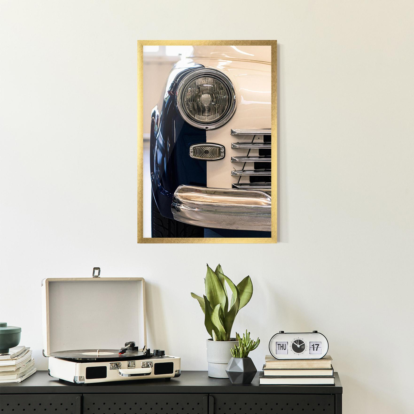 Gerahmte Poster Blue White Car mockup 2