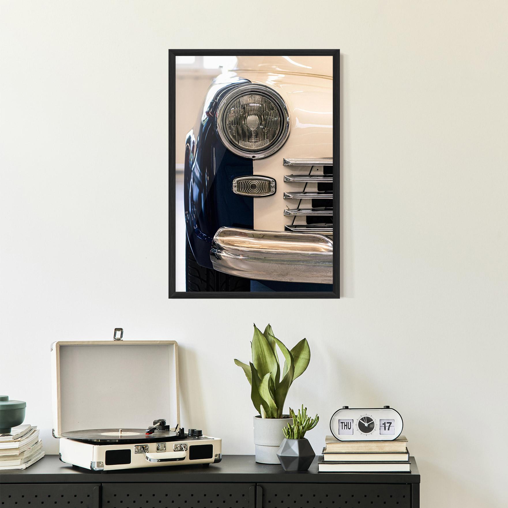 Gerahmte Poster Blue White Car mockup 2