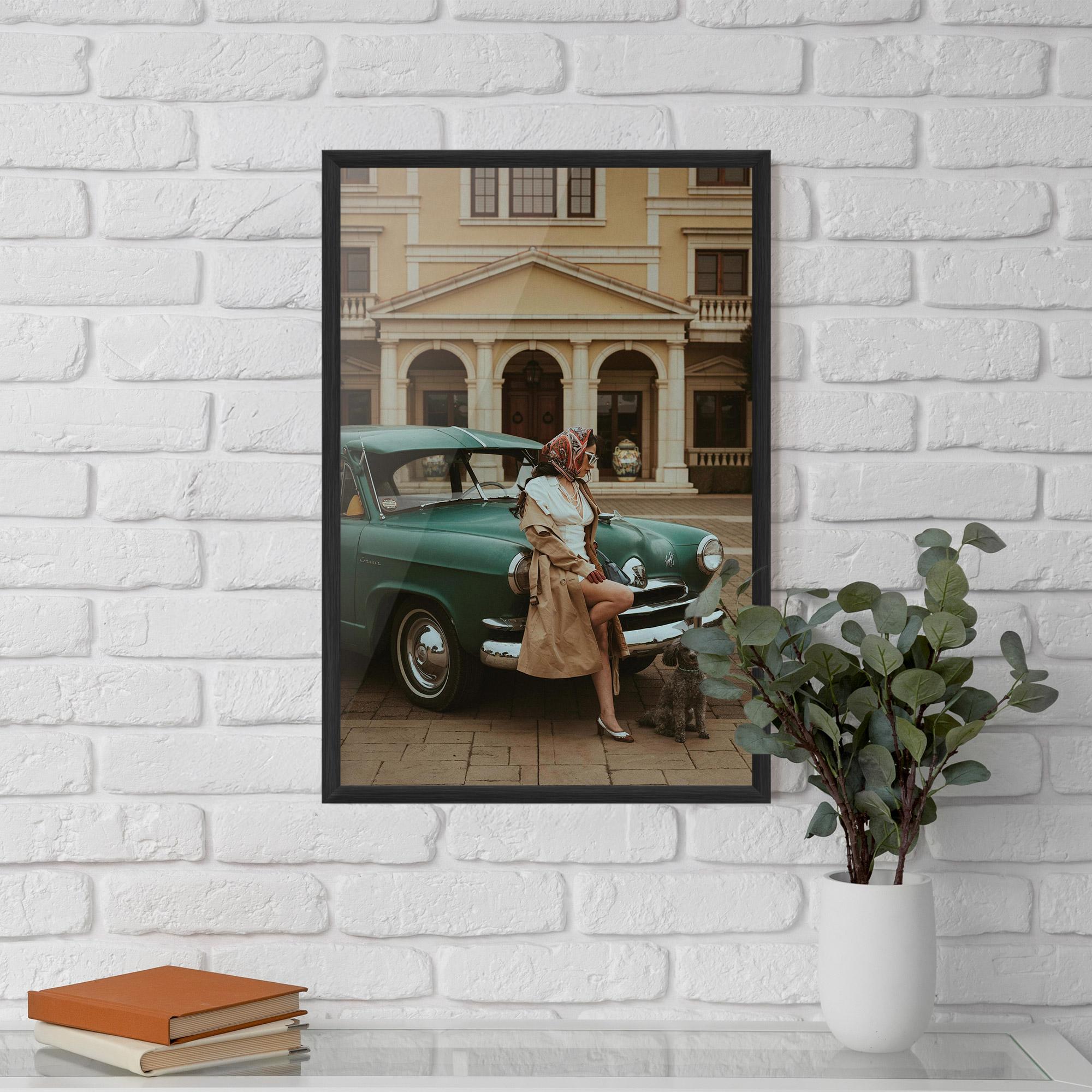 Gerahmte Poster Vintage Lady Car mockup 5