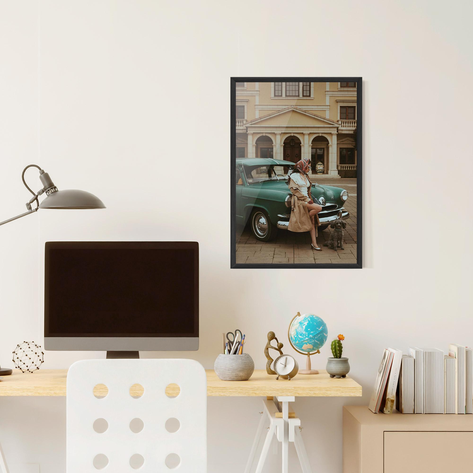 Gerahmte Poster Vintage Lady Car mockup 6