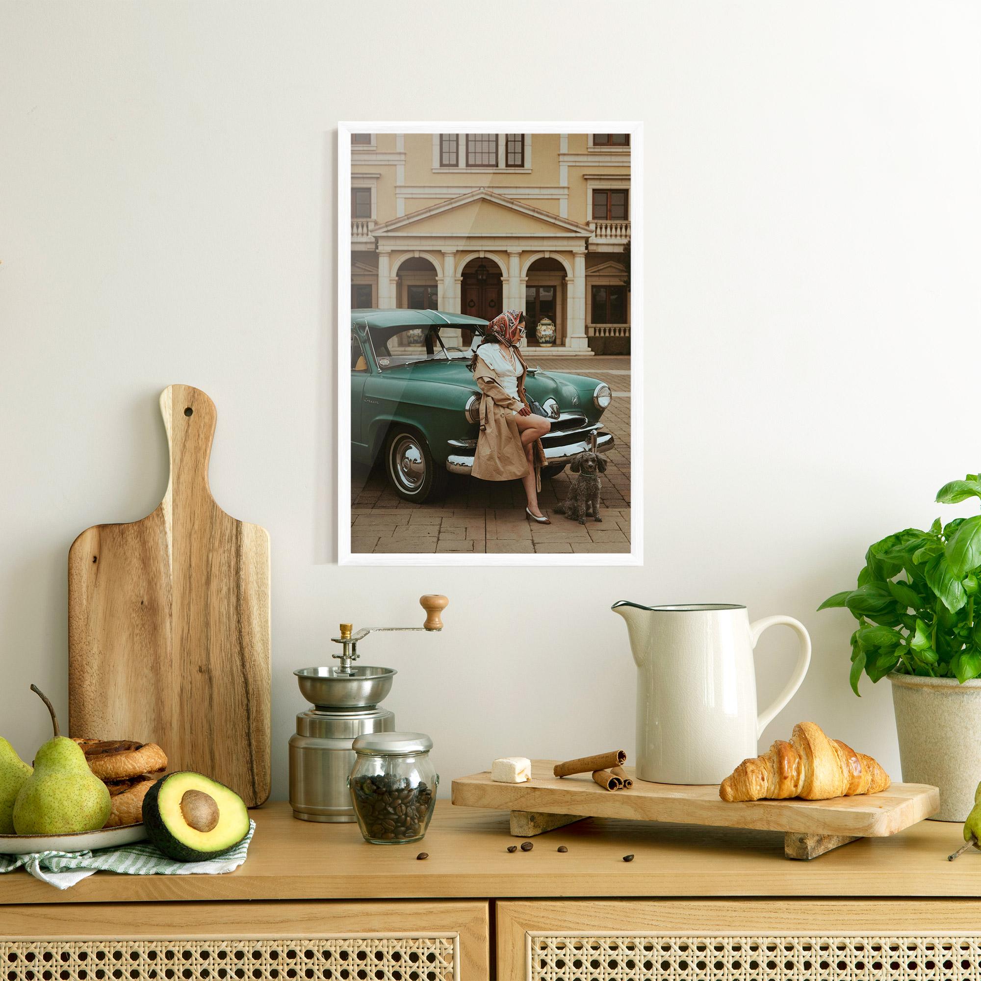 Gerahmte Poster Vintage Lady Car mockup 8