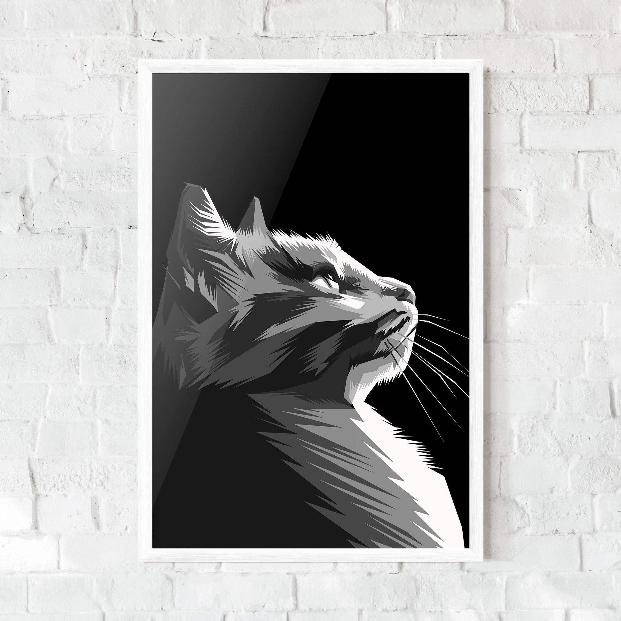 Gerahmte Poster Grey Cat On Black mockup 0