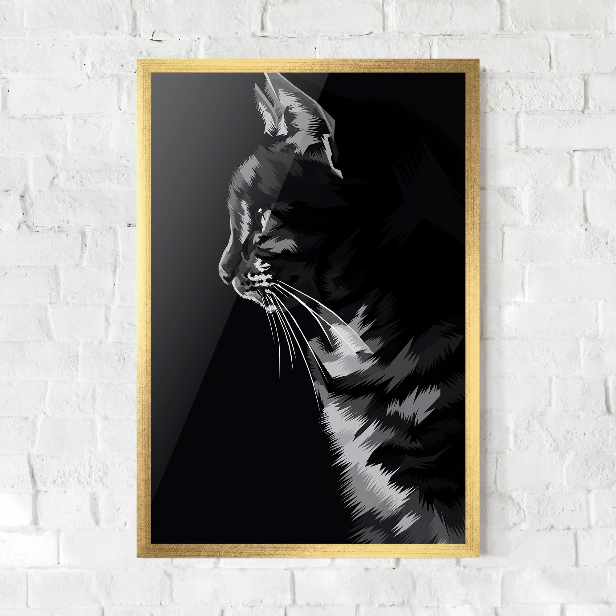 Gerahmte Poster Black Grey Cat mockup 0