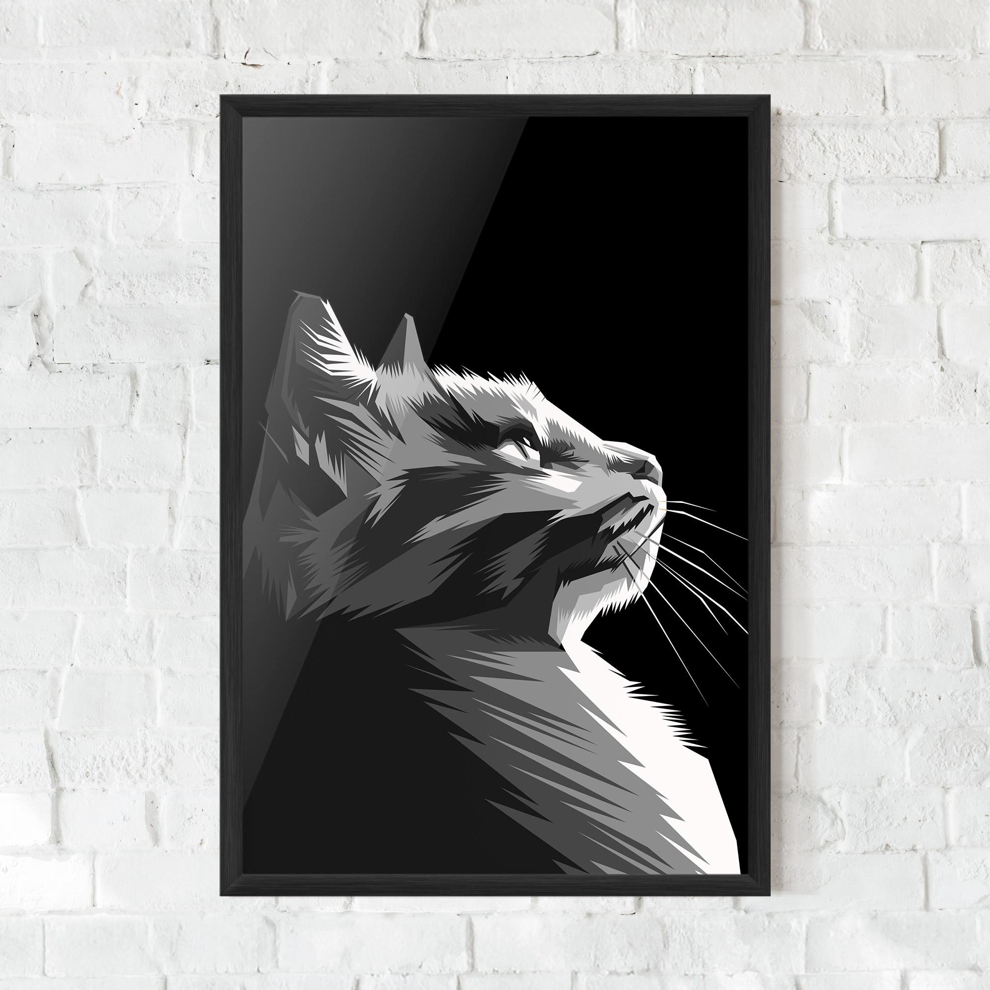 Gerahmte Poster Grey Cat On Black mockup 0