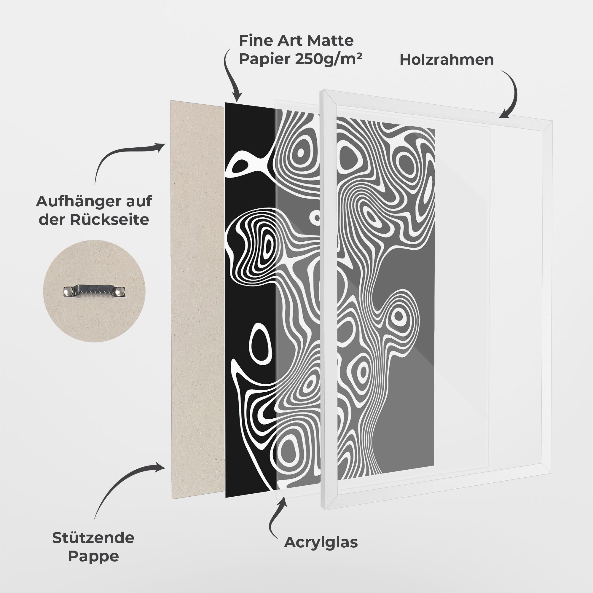 Gerahmte Poster Abstract Grey Black Line mockup 1