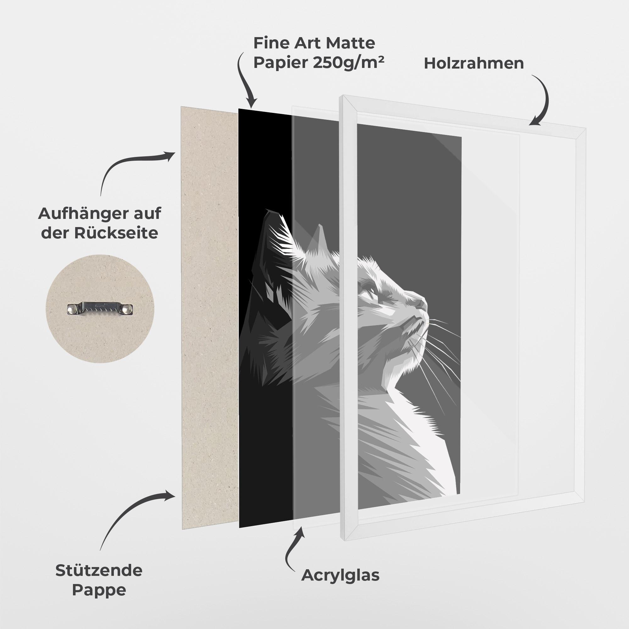 Gerahmte Poster Grey Cat On Black mockup 1