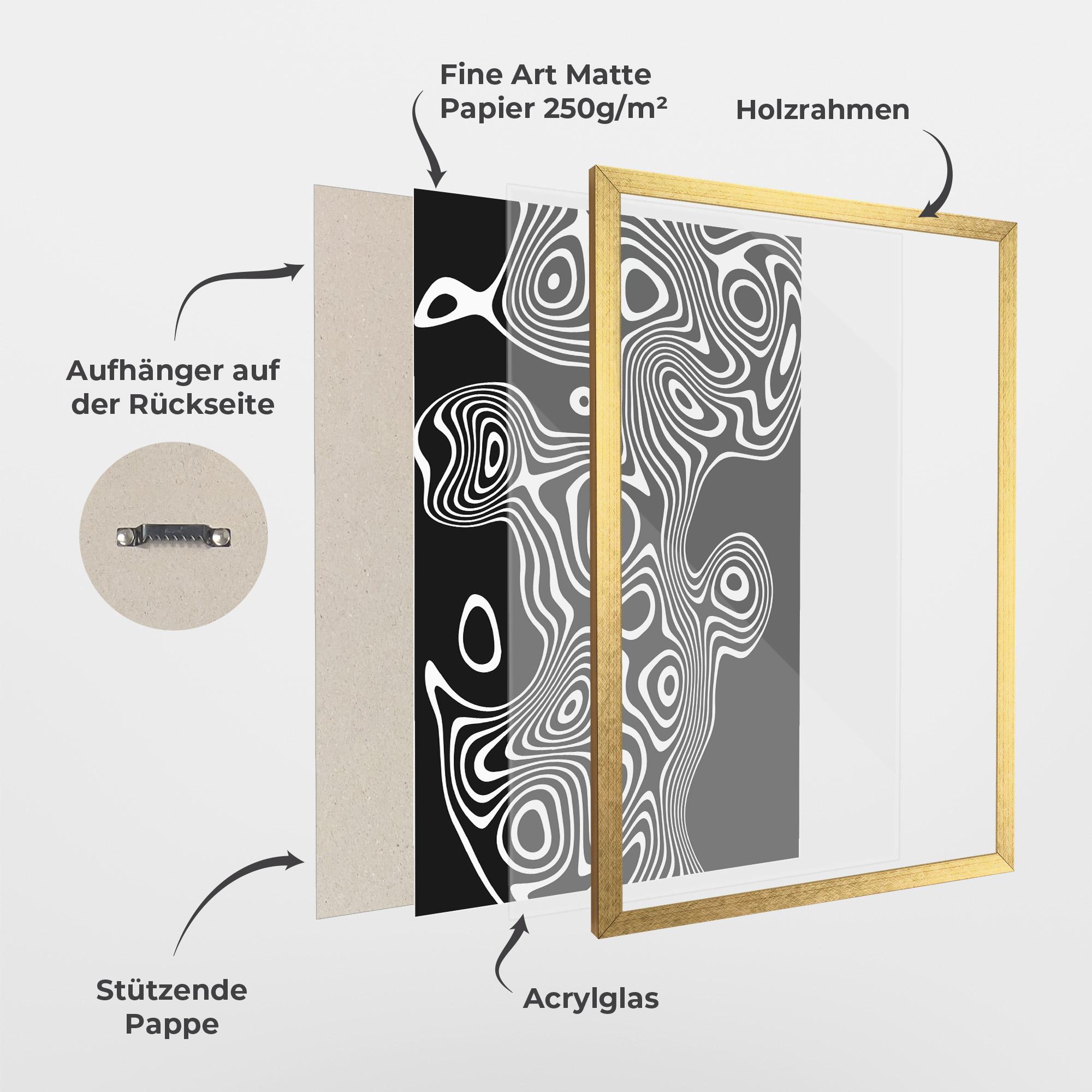 Gerahmte Poster Abstract Grey Black Line mockup 1