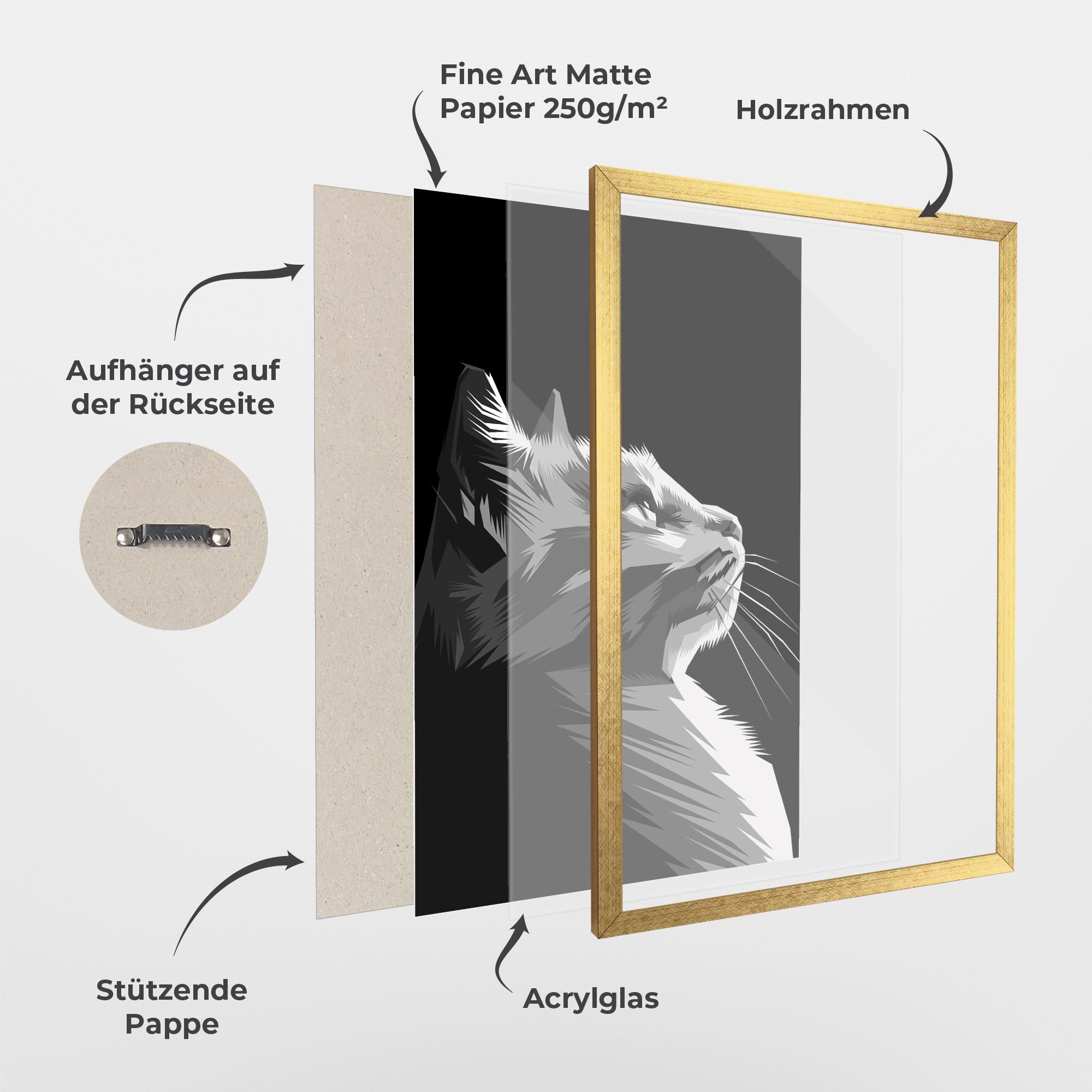 Gerahmte Poster Grey Cat On Black mockup 1