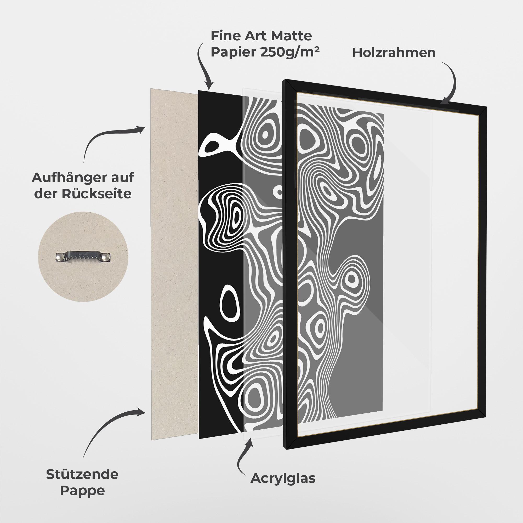 Gerahmte Poster Abstract Grey Black Line mockup 1